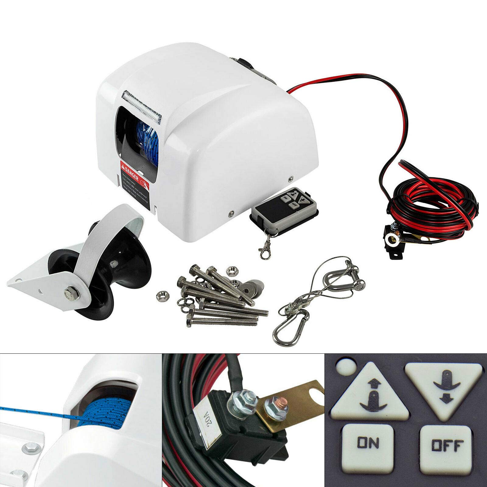 TFCFL 45 LBS Electric Anchor Winch Kit - 12V Heavy Duty Marine Windlass with Remote Control, Saltwater Resistant for Fishing Boats & Pontoon Boats - Perfect for Deep Sea Fishing & Water Sports
