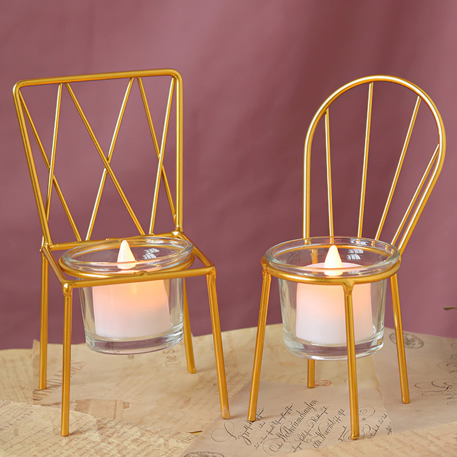 Elolicu 2-Pack Nordic Style Iron Candle Holders - Chair-Shaped Metal Candle Stand for Home, Office & Coffee Shop Decor - Perfect for Table Centerpieces, Wedding Decor & Cozy Ambiance (Candles Not Included)