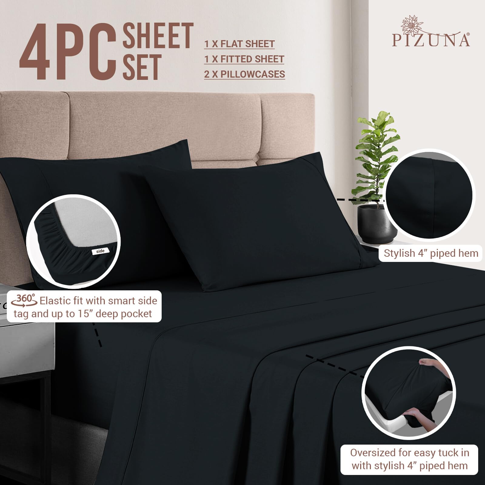 Premium 100% Cotton Queen Size Sheets - 400 Thread Count Long Staple Sateen Weave with 15