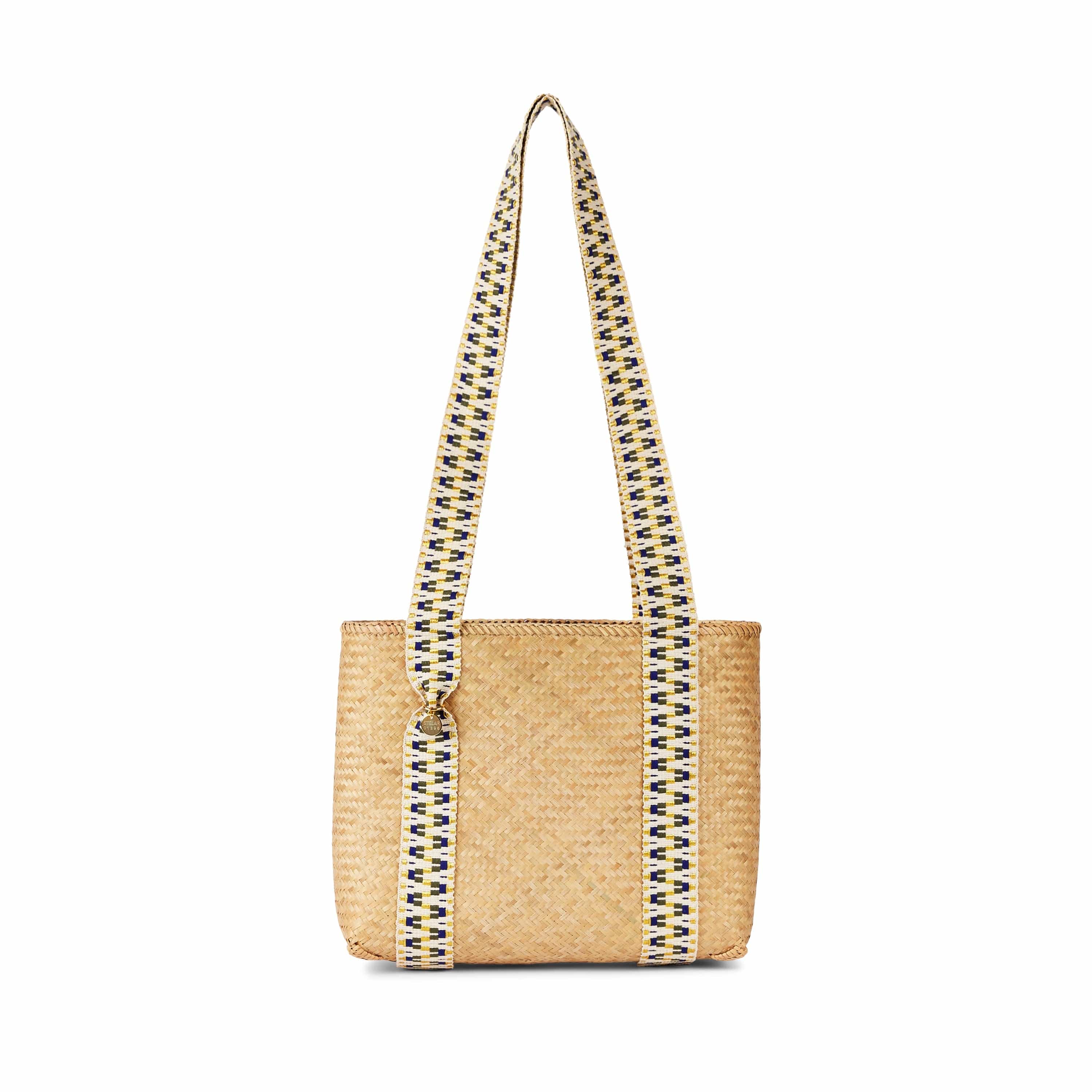 Handwoven Bamboo Vegan Small Tote Bag - Eco-Friendly Natural & Yellow Women's Shoulder Bag for Beach, Shopping & Daily Use
