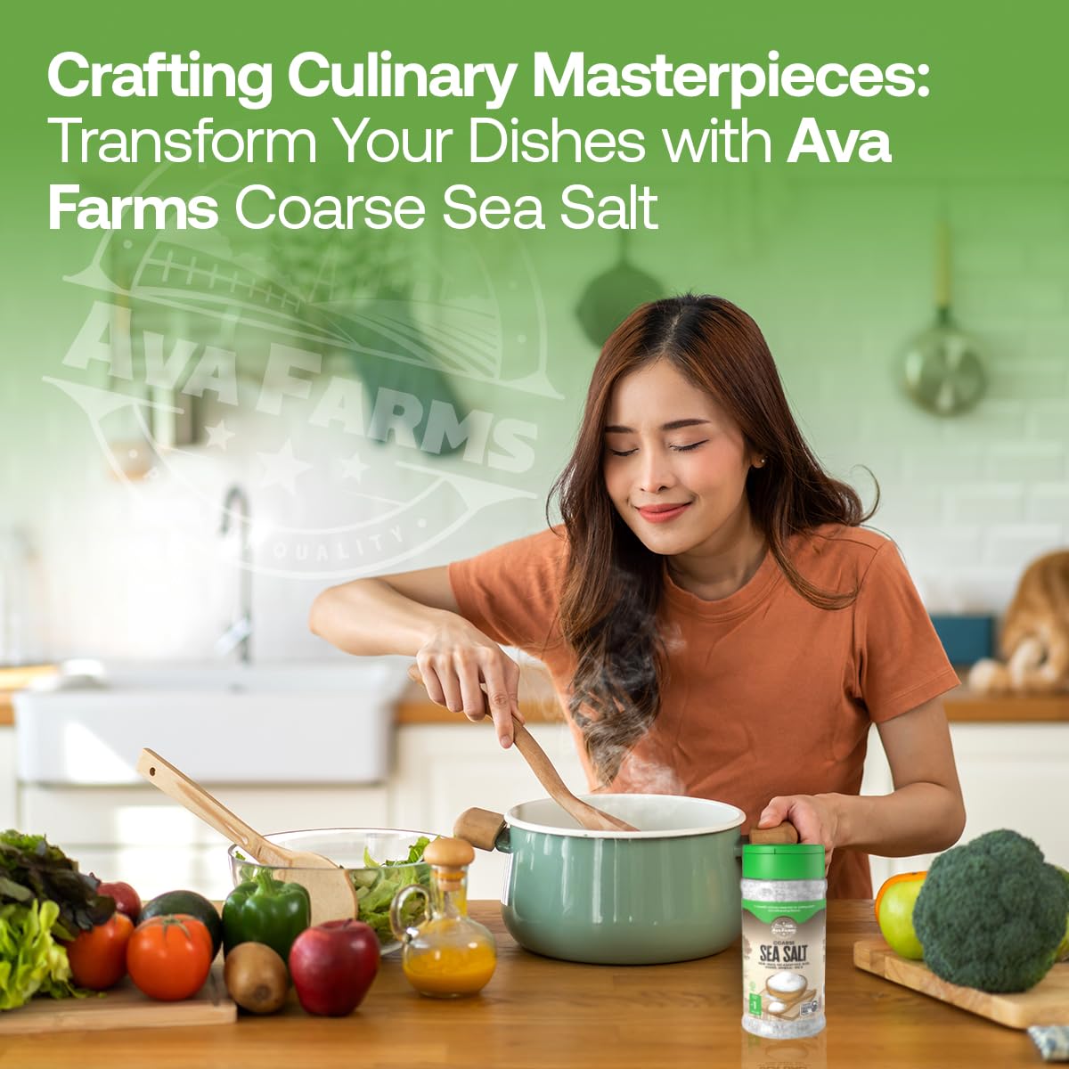 Ava Farms Coarse Sea Salt - 16 oz. Bottle (Pack of 2) | Gluten-Free, Non-GMO, Vegan, Raw, Kosher & Mineral Rich | Perfect for Cooking, Baking & Seasoning