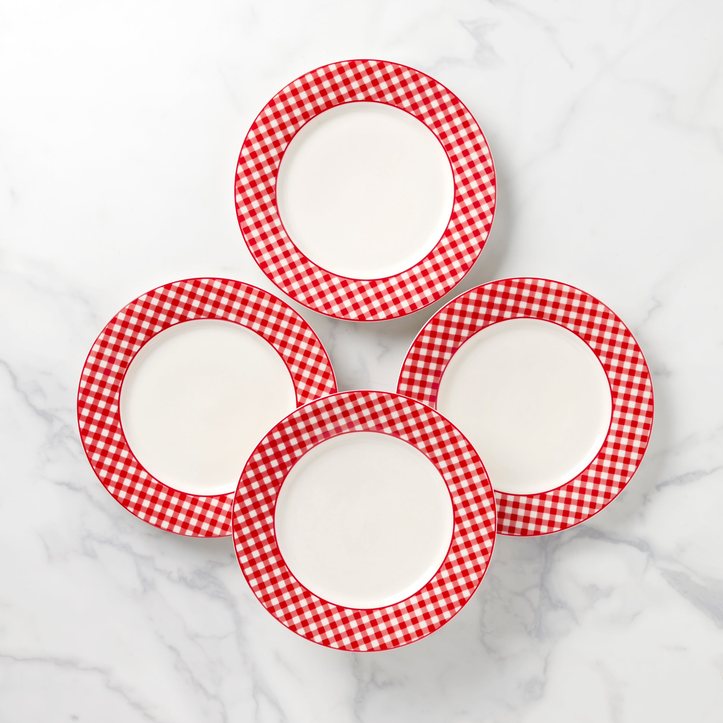 Red Gingham Dinner Plates Set of 4 - Classic Checkered Tableware for Casual Dining, Picnics & Party Decor