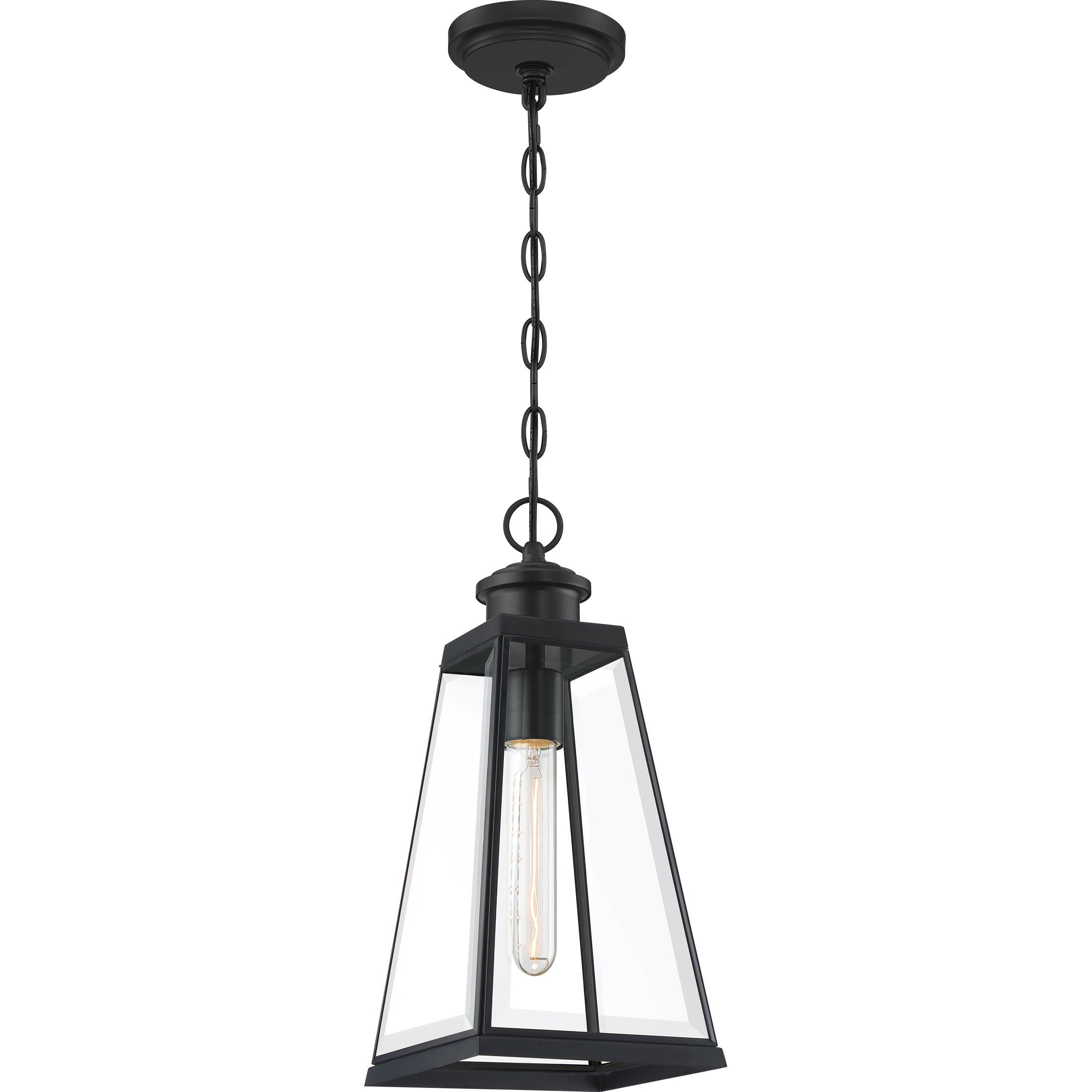 Quoizel Paxton 1-Light Matte Black Outdoor Hanging Lantern - Weatherproof Porch Light for Patio, Garden & Entryway - Modern Exterior Lighting Fixture
