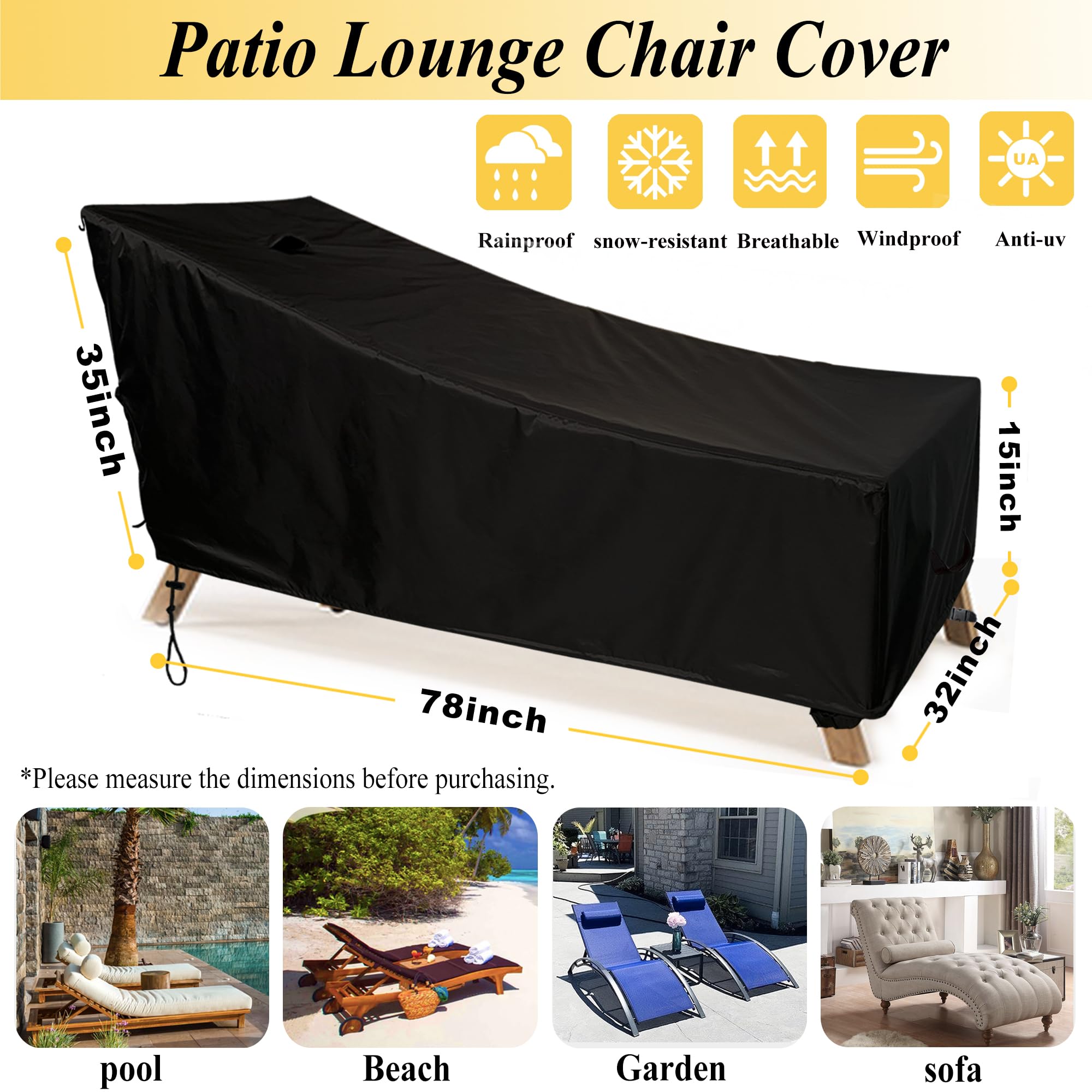 **Waterproof Chaise Lounge Cover - UV Resistant, Dust-Proof Outdoor Patio Chair Cover (78
