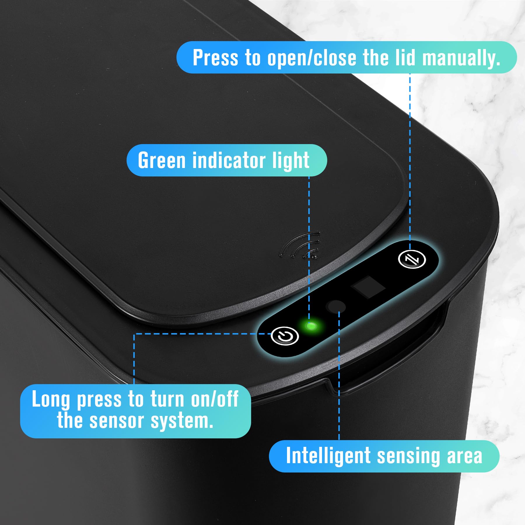 Automatic Motion Sensor Trash Can with Lid - 2.6 Gallon Touchless Garbage Bin, Smart Slim Plastic Wastebasket for Bathroom, Toilet, Office, RV, Bedroom & Living Room - Ideal for Hands-Free Hygiene & Space-Saving Organization