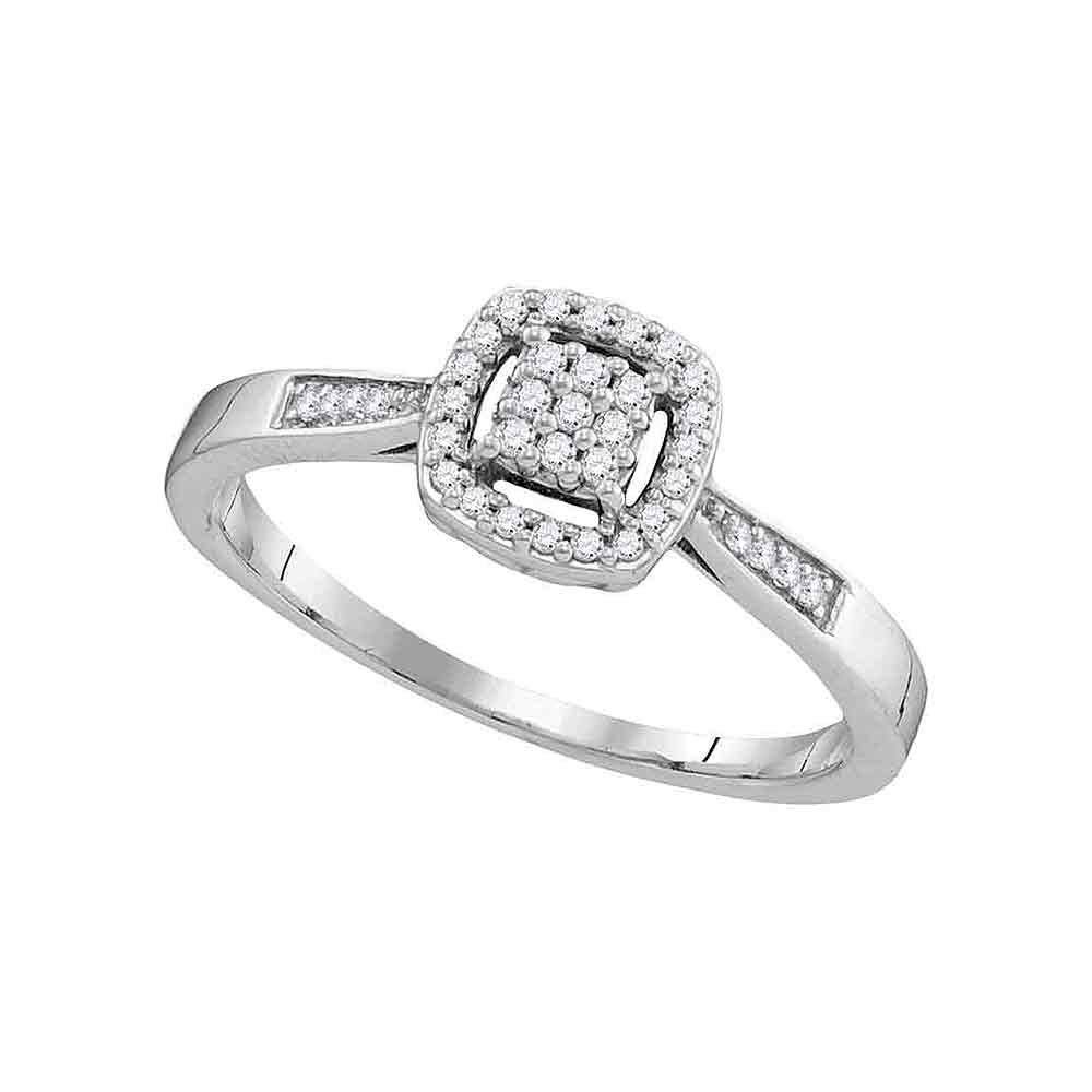 Dazzlingrock 10K White Gold Women's Round & Square Diamond Cluster Ring - 1/8 CTW - Elegant Wedding, Engagement & Anniversary Jewelry Gift