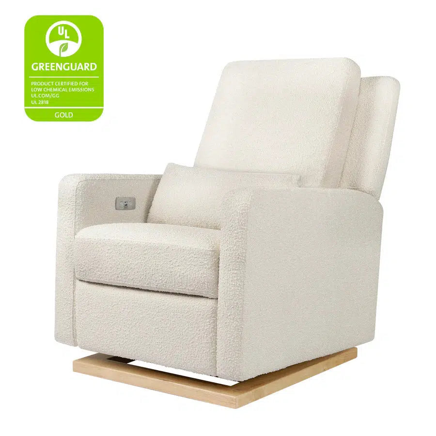 Babyletto Sigi Electronic Glider and Recliner Chair - Ivory Boucle Upholstery with Light Wood Base - Nursery Glider for Breastfeeding & Baby Room Decor