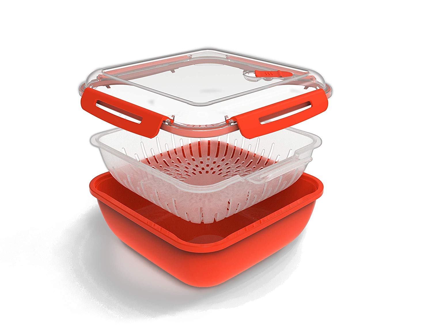 BPA-Free Rotho Memory Microwave Steamer with Filter Insert – 1.7L Red/Transparent PP Plastic Container (19.5x19.5x9.1cm) – Perfect for Healthy Vegetable Cooking & Meal Prep