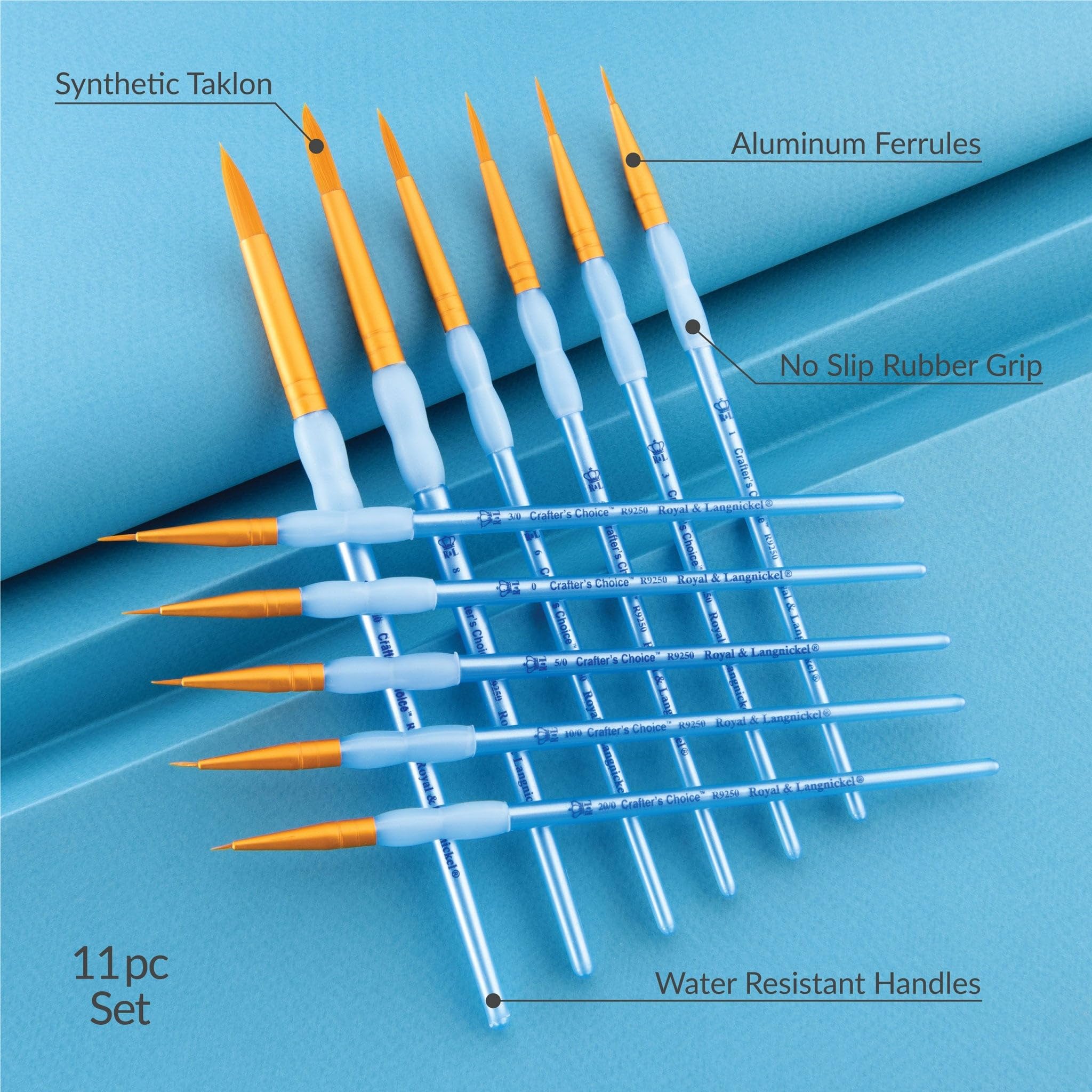 Royal & Langnickel Crafter's Choice 11-Piece Round Taklon Brush Set - Gold Handle Artist Paint Brushes for Acrylic, Watercolor & Oil Painting - Perfect for Canvas, Paper & DIY Art Projects