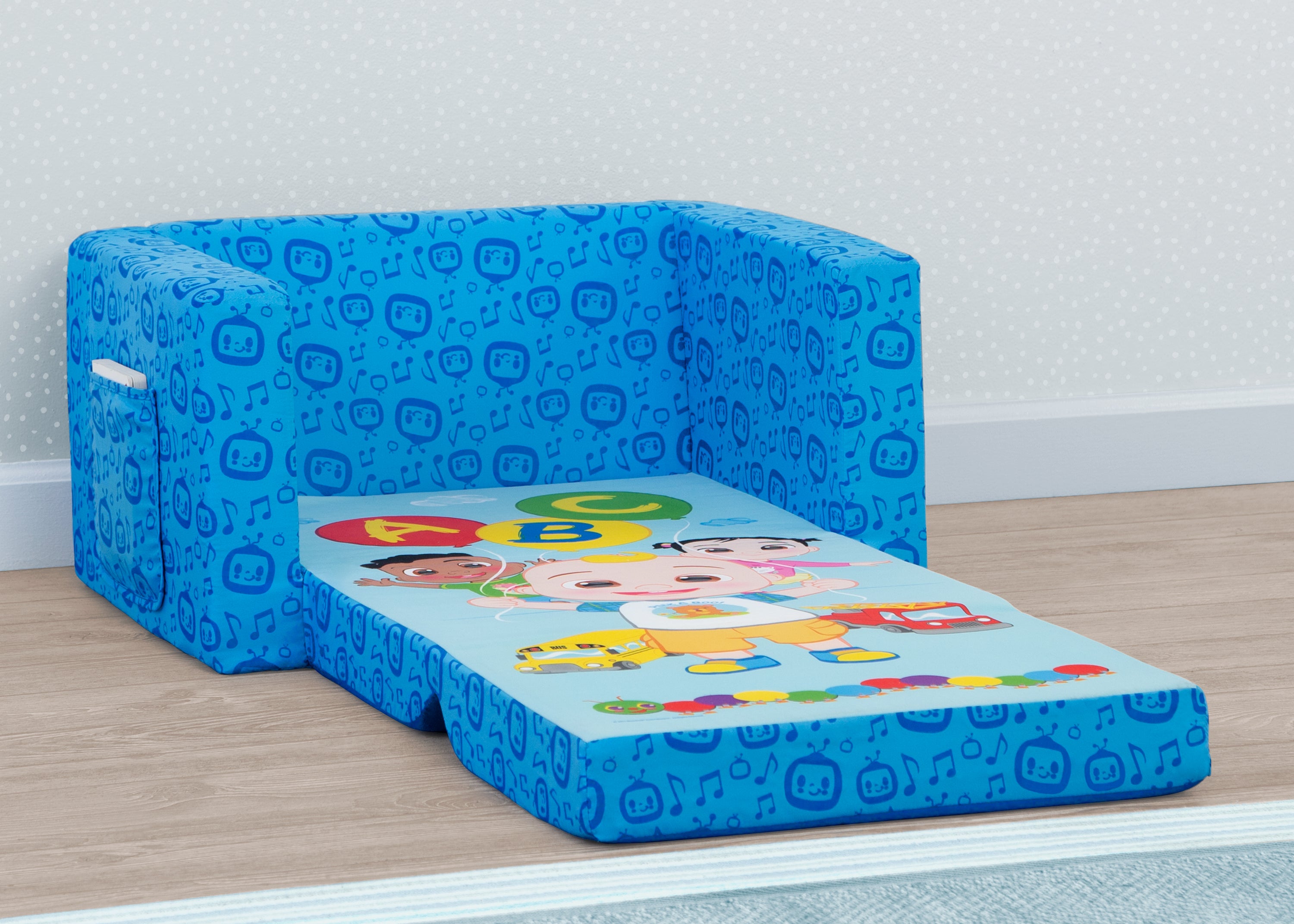 CoComelon Cozee Flip Out Chair - 2 in 1 Convertible Kids Sofa to Lounger | Toddler Playroom Furniture for Relaxing & Reading | Perfect for Nursery, Bedroom or Play Area