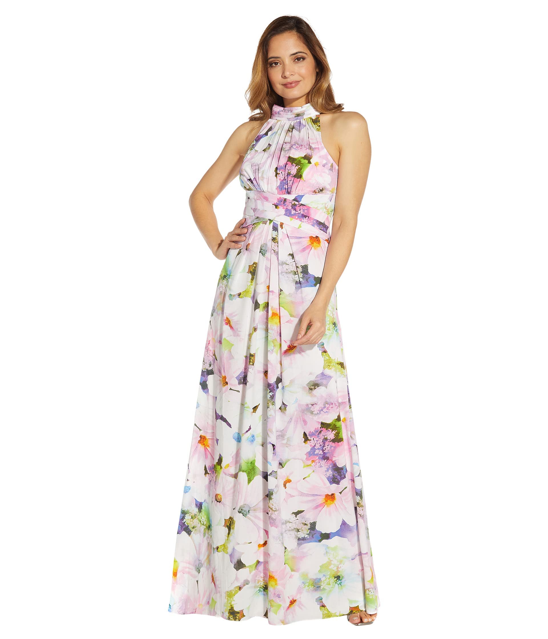 Adrianna Papell Women's Floral Halter Gown - Elegant Evening Dress for Weddings, Prom & Special Occasions