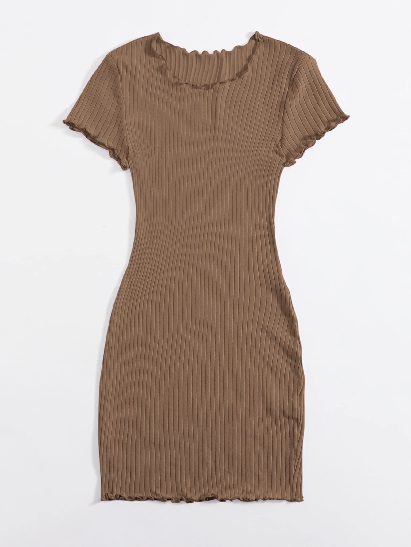 Women's Summer Short Sleeve Rib-Knit Bodycon Midi Dress - XS Brown | Beach Outfit, Casual Wear, Party Dress