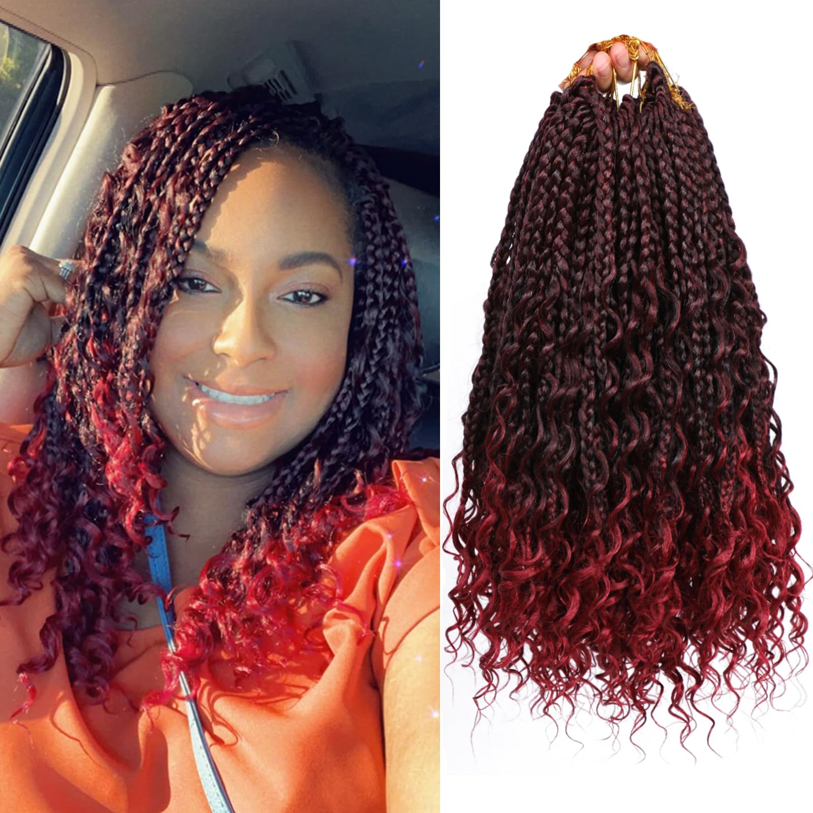 8 Packs Box Braids Crochet Hair Extensions with Curly Ends - 12 Inch Synthetic Braiding Hair for Women - Perfect for Protective Styles, Natural Look & Everyday Wear (1B/Bug, 8 Packs)