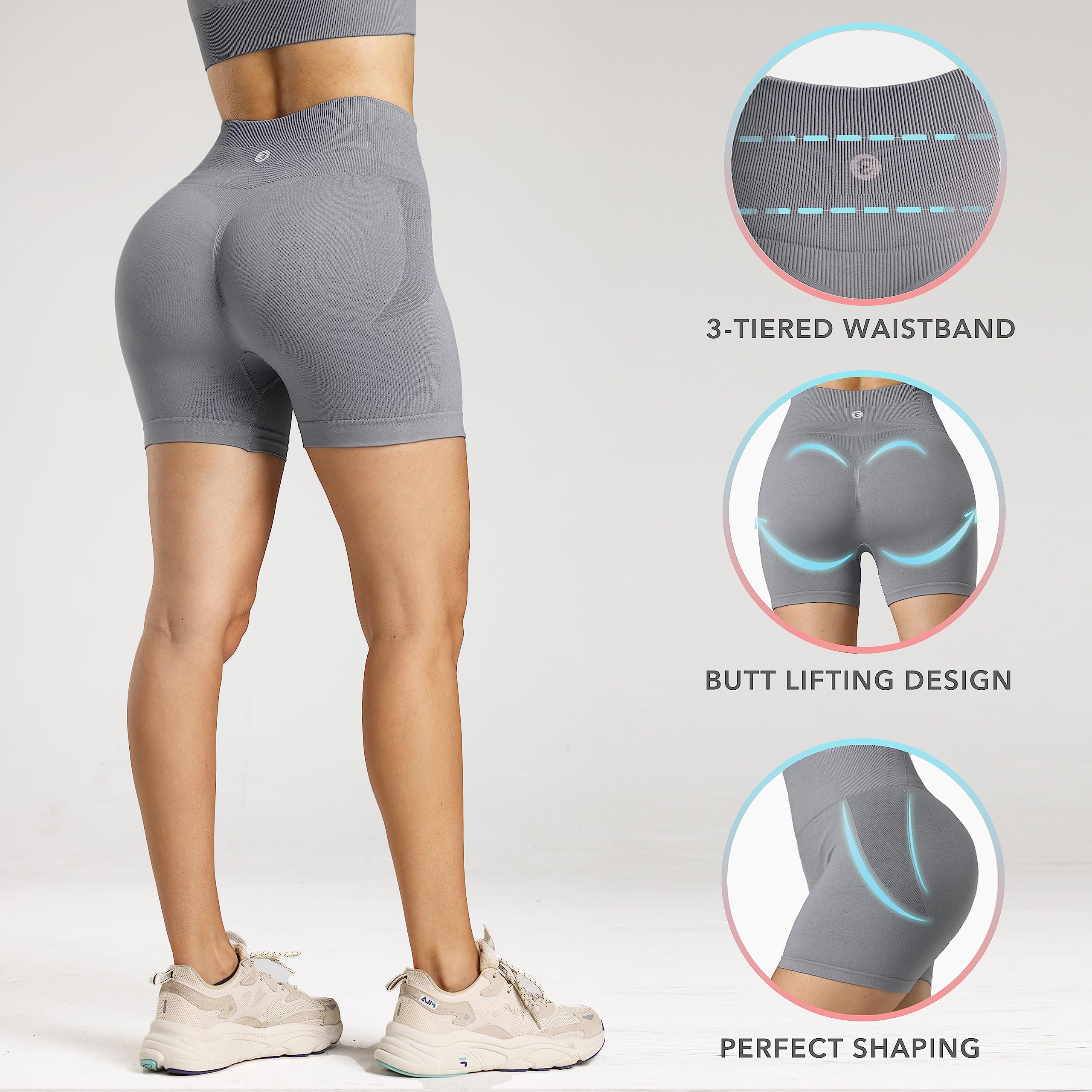 Evercute Women's 5-Piece Workout Set - Medium Support Sports Bra & Gym Shorts Size M | Yoga, Running & Fitness Outfit