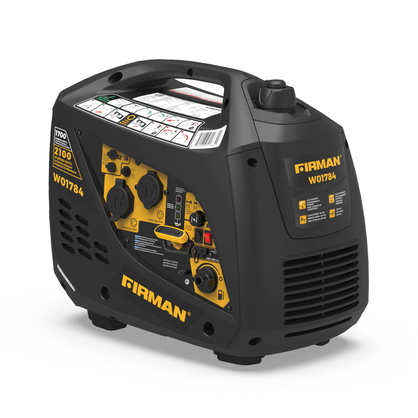 Firman W01784F 1700W/2100W Gas Inverter Generator - 30 Amp Low THD Portable Power for Camping, RV & Emergency Backup | Manufacturer RFB