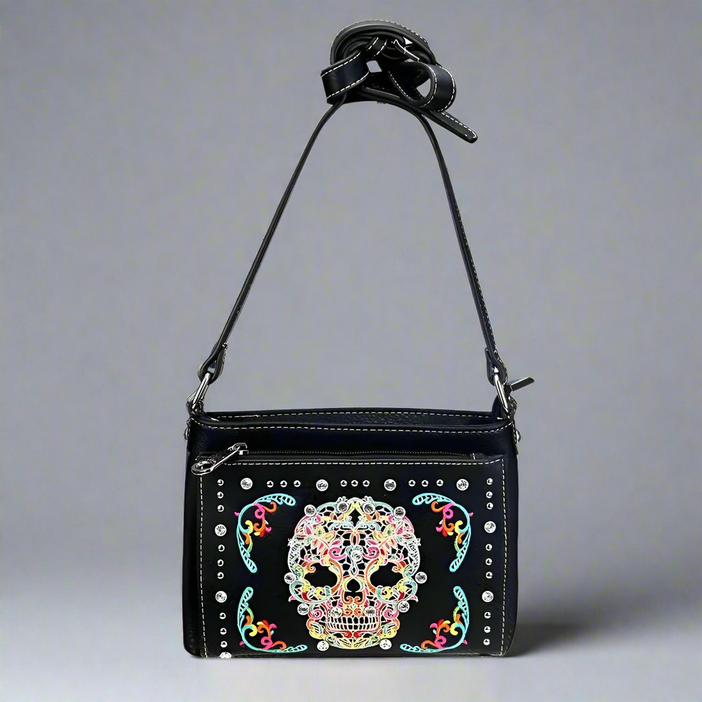 BOL Cross Body Sugar Skull Handbag for Women - Mexican Day of the Dead Style Small Purse - Perfect for Halloween, Dia de los Muertos, and Festival Outfits