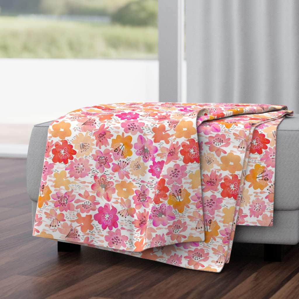 Luxe Velvet Throw Blanket 50x70 Inches - Ombre Watercolor Floral Design in Pink Coral Blush | Soft Cozy Blanket for Bed, Sofa & Home Decor | Machine Washable