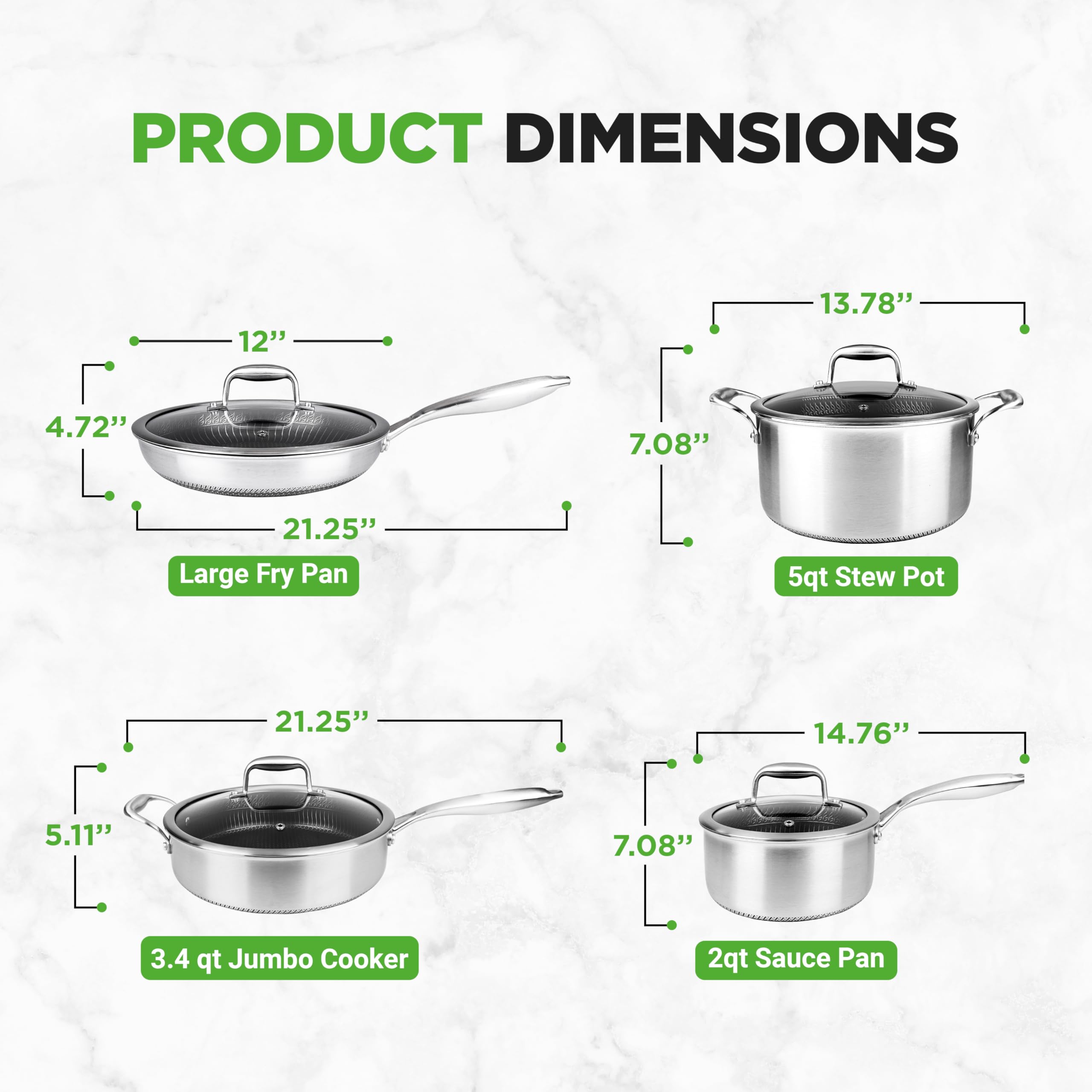 NutriChef 8-Piece Tri-Ply Stainless Steel Cookware Set - Non-Stick Kitchen Pots & Pans with Lids - Includes Sauce Pot, Stew Pot, Frying Pan - Professional Grade Cookware for Home Chefs - Perfect for Boiling, Sautéing, Frying & Everyday Cooking