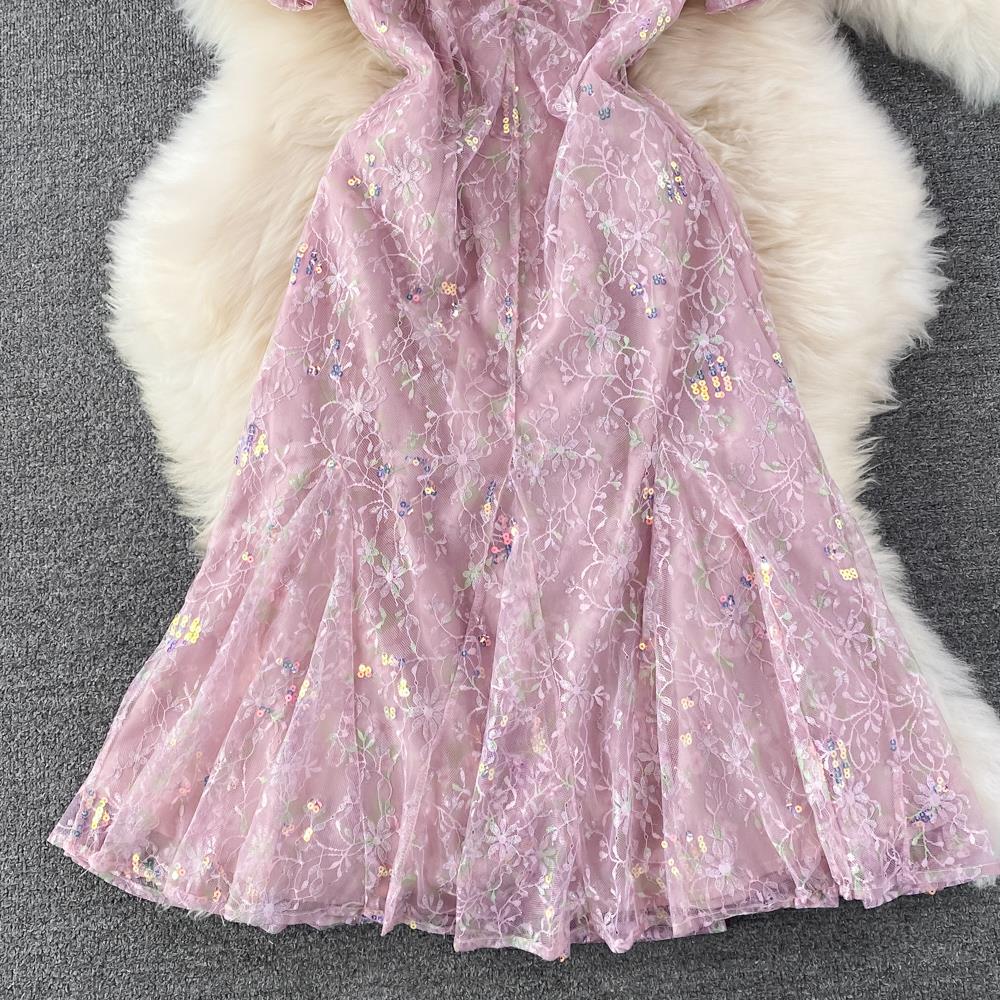 Elegant Lace & Sequined A-Line Skirt Beaded Mermaid Dress for Women - Perfect for Evening Parties, Weddings & Special Occasions