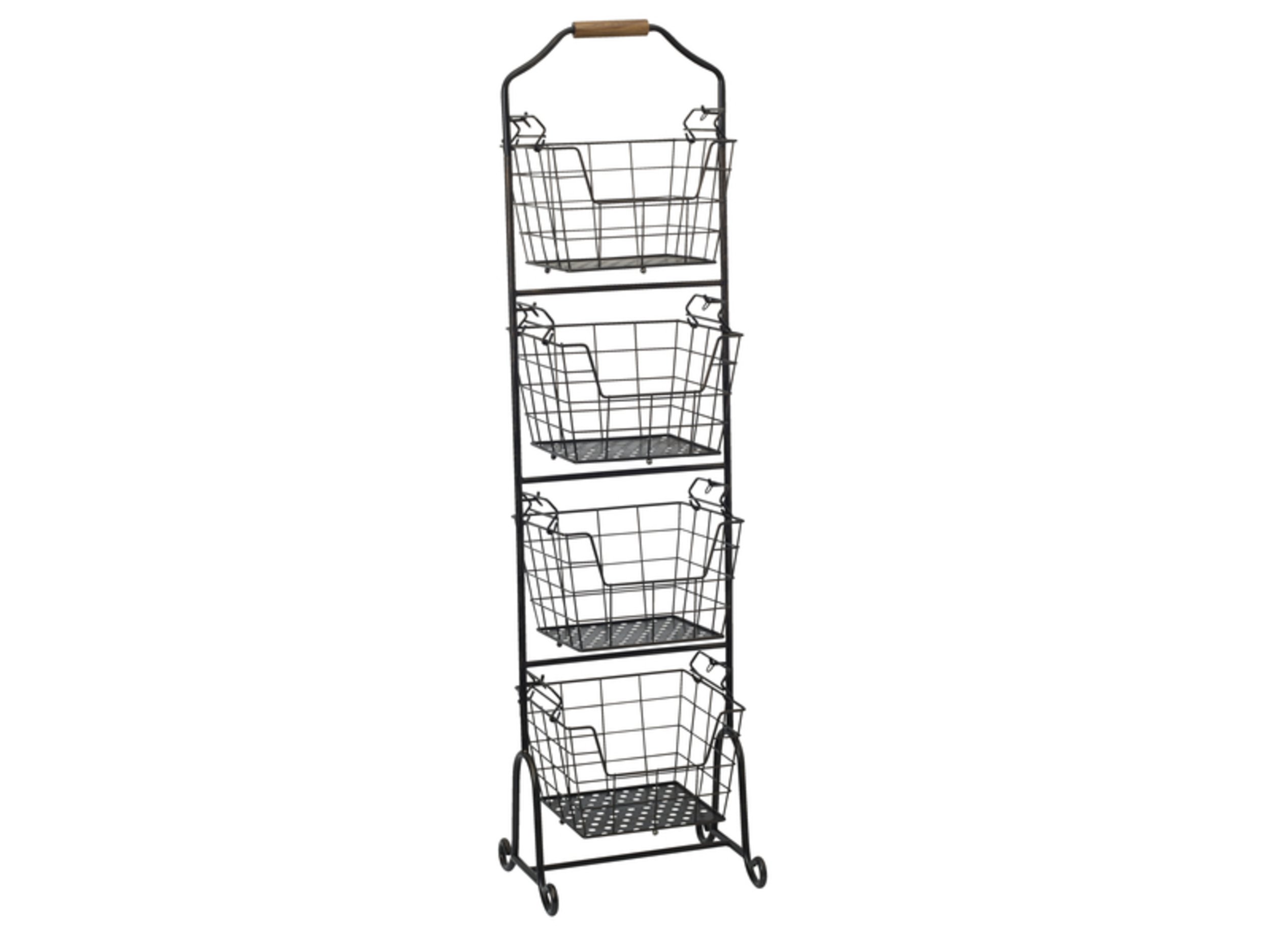 Mikasa Ferme 4-Tier Metal Floor Standing Fruit Basket - Rustic Home Storage Organizer for Kitchen, Pantry & Farmers Market - Antique Black Finish