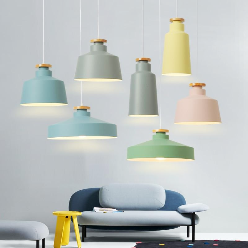 Vintage Style Colorful Metal & Wood Pendant Lights - Modern Hanging Ceiling Fixture for Kitchen Island, Dining Room & Bedroom Lighting
