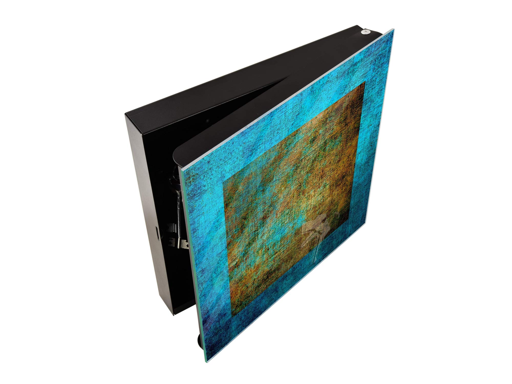 Stylish Decorative Key Storage Cabinet with Glass Whiteboard - Grunge Design K10A | Perfect for Home, Office & Entryway Organization