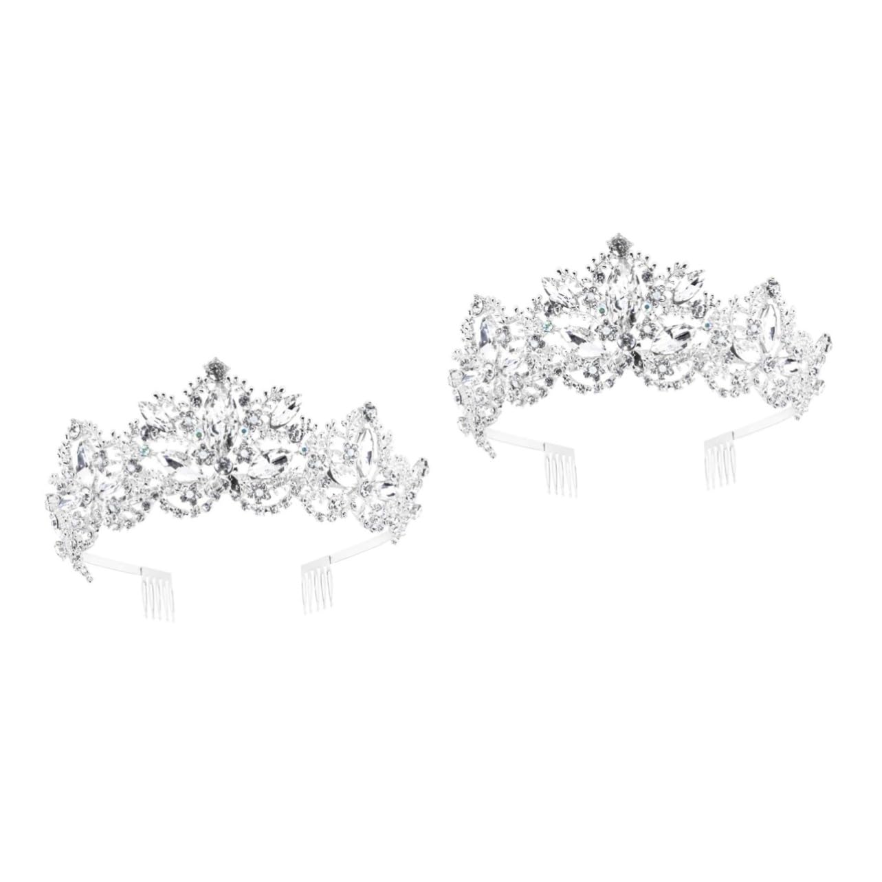 ABOOFAN 2-Piece Round Tiara Crown Set - Crystal Wedding Headpiece for Brides, Bridesmaids & Prom | Baroque Style Hair Accessory with Zinc Alloy Design | Perfect for Weddings, Pageants & Special Occasions
