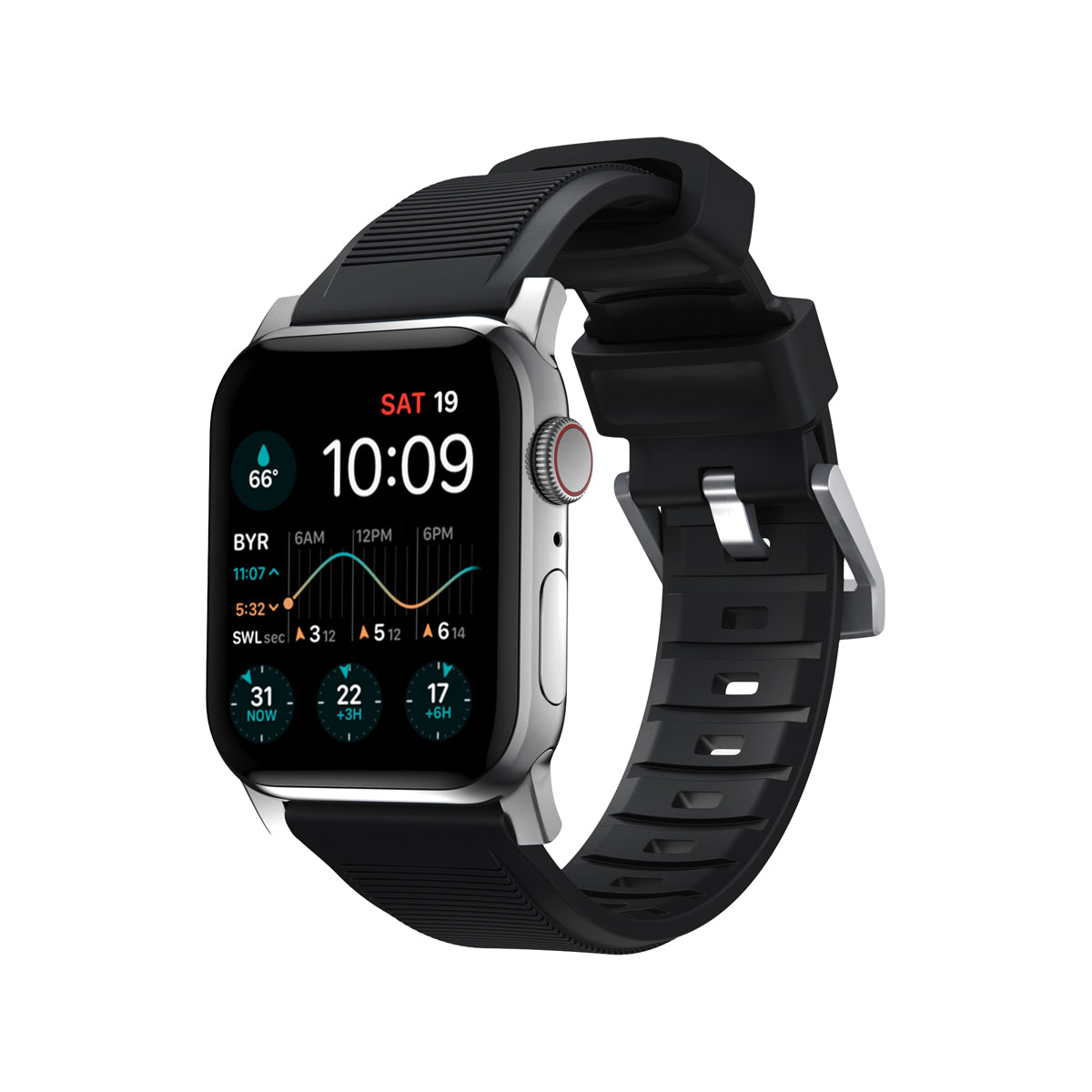 Nomad Rugged Band for Apple Watch 41mm - Silver Stainless Steel Hardware | Durable Sport Strap for Outdoor Activities, Hiking & Workouts