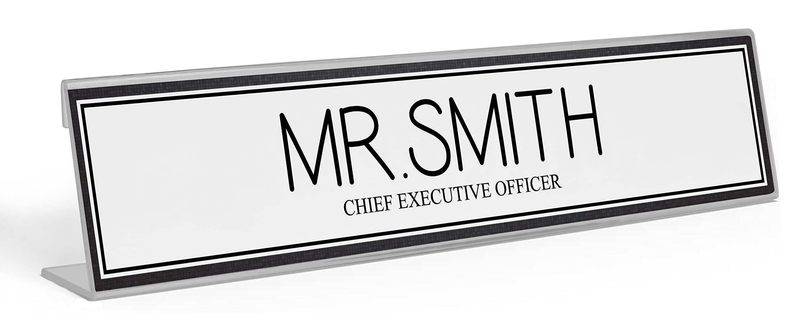 Custom Acrylic Office Desk Name Plate - Personalized 2x8 Inches with Elegant Black Border - Perfect for Professional Workspaces, Home Offices & Corporate Gifts