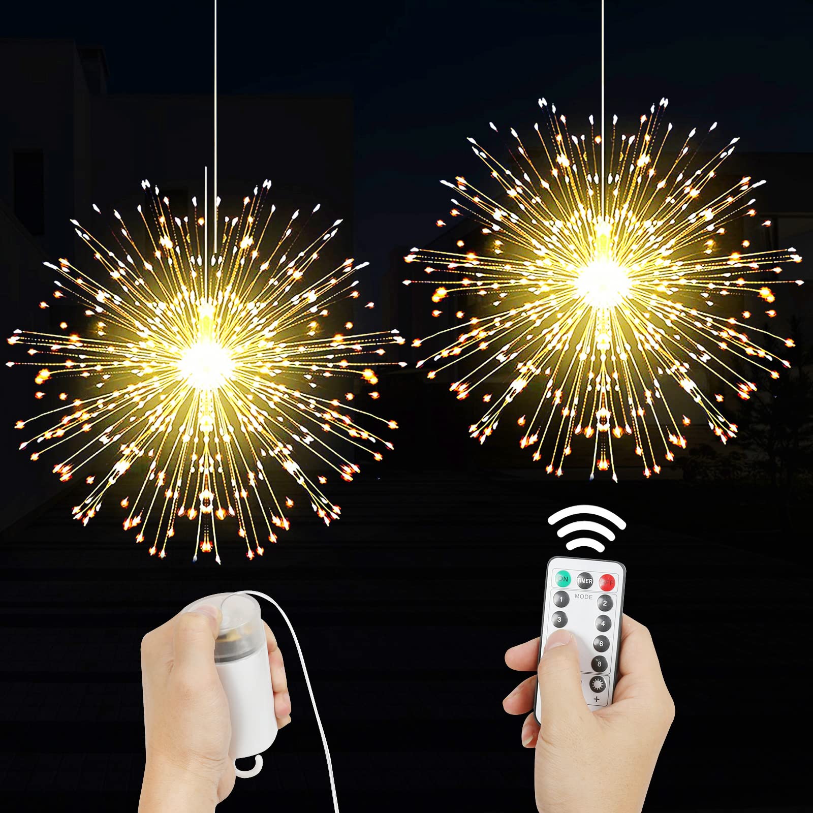 2 Pack 200 LED Firework Lights with Remote - Waterproof Fairy Lights for Party, Wedding, Indoor & Outdoor