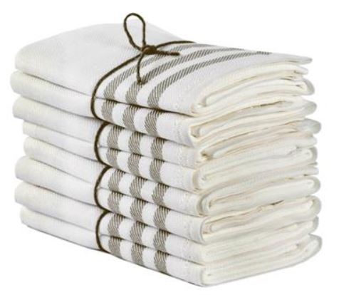 Premium 2-Pack Linen Kitchen Towels 50x70 cm - Beige/Natural Striped Edge for Cooking, Baking & Dish Drying