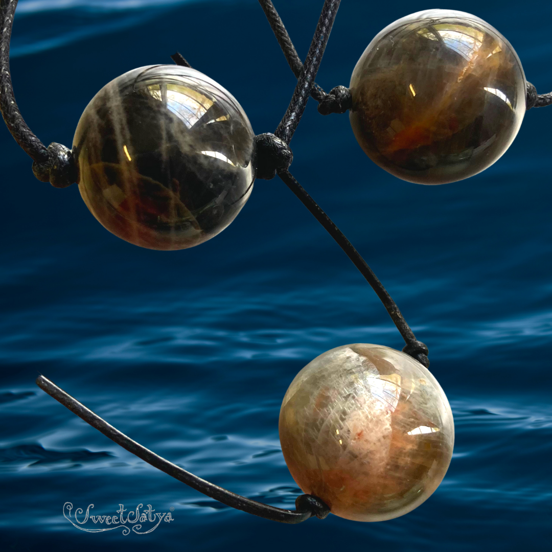 Black Moonstone Sphere Pendant Necklace - Natural Gemstone Jewelry for Women | Perfect for Meditation, Spiritual Healing & Boho Fashion