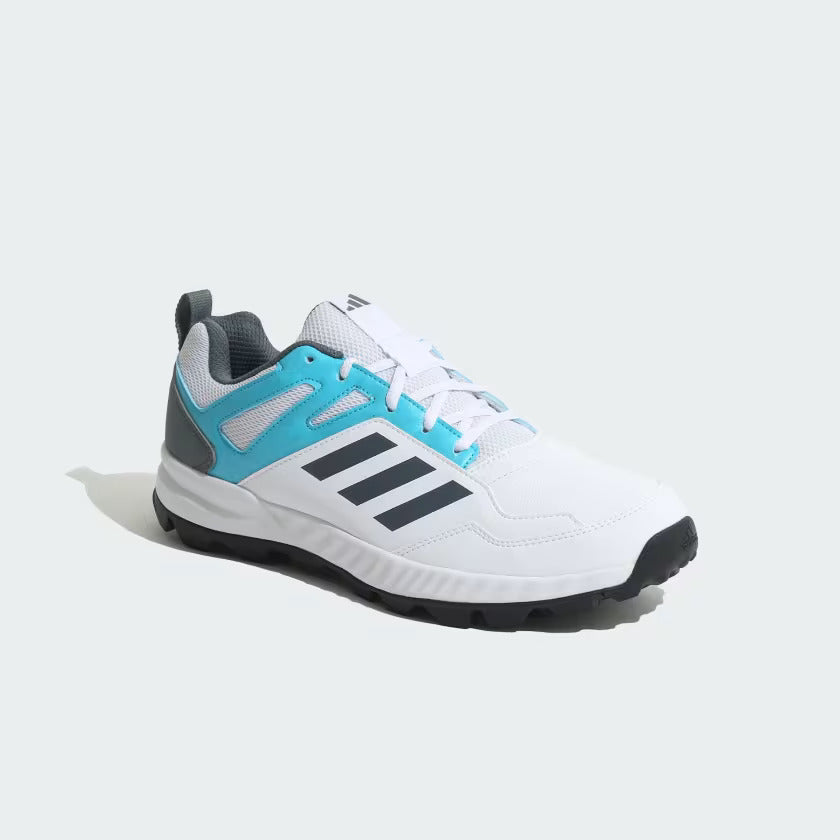Adidas Cri RiseV2 Cricket Shoes - Cloud White/Blue Oxide/Lucid Cyan | Lightweight Performance Footwear for Cricket Matches & Training