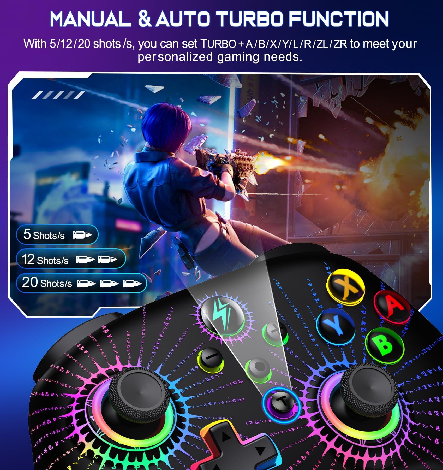 Wireless Pro Controller for Nintendo Switch/Switch Lite/Switch OLED - Compatible with iOS, Android & Windows PC - Programmable Macro, Turbo, Motion Control, Vibration & Wake Up Function - Perfect for Gaming, Streaming & Multiplayer Sessions