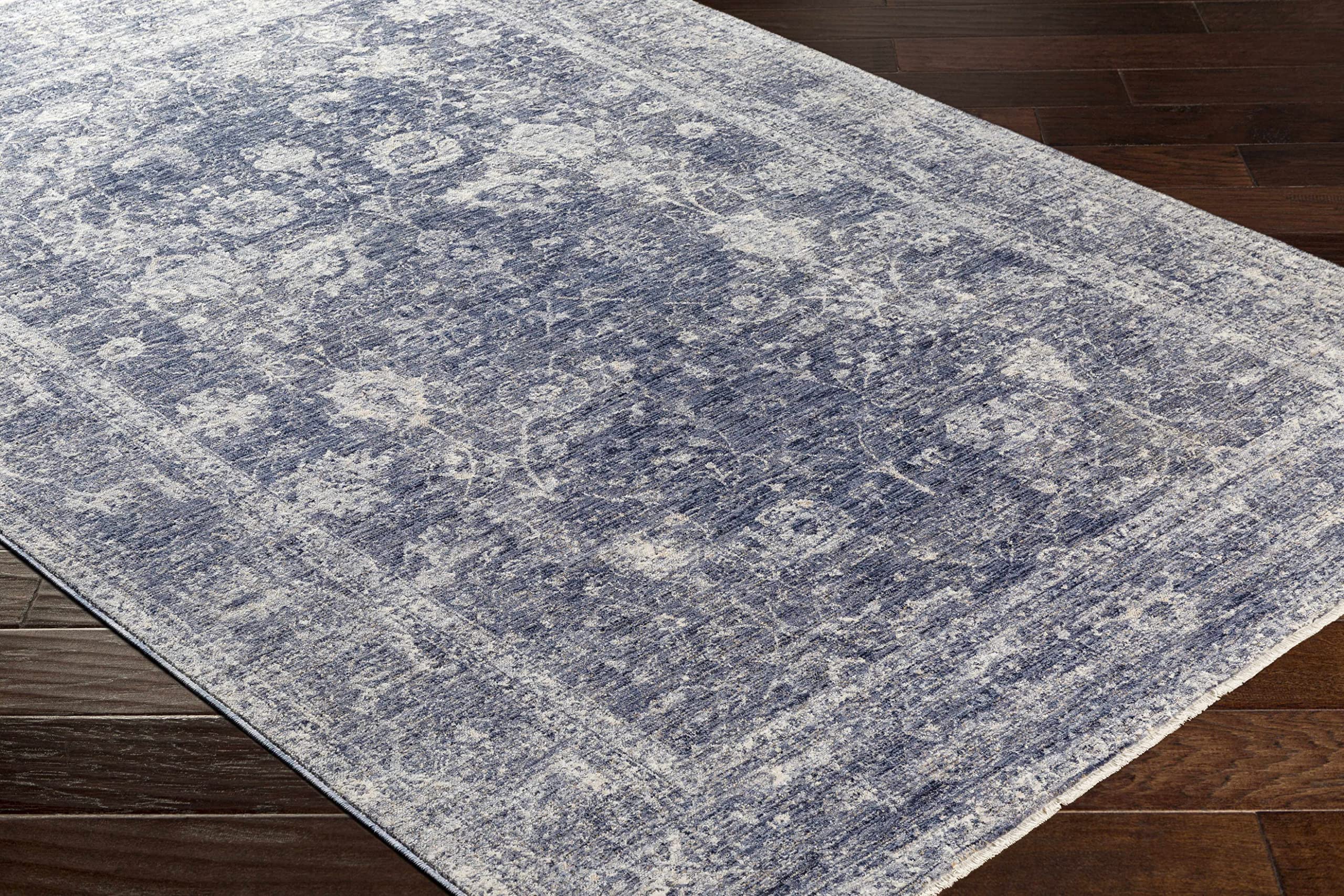 Hauteloom Eastham Traditional Blue Beige Area Rug 8' x 10' - Soft Living Room & Bedroom Carpet - Perfect for Home Decor, Cozy Spaces & Modern Interiors