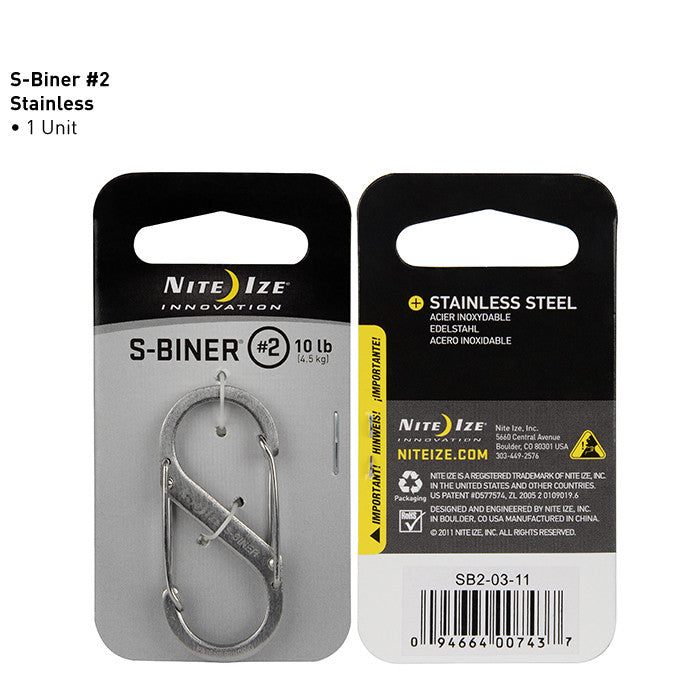 Nite Ize S-Biner Stainless Steel Carabiner Clip #2 - Heavy Duty Keychain Hook for Outdoor Gear, Keys, Backpacks & Dog Leashes