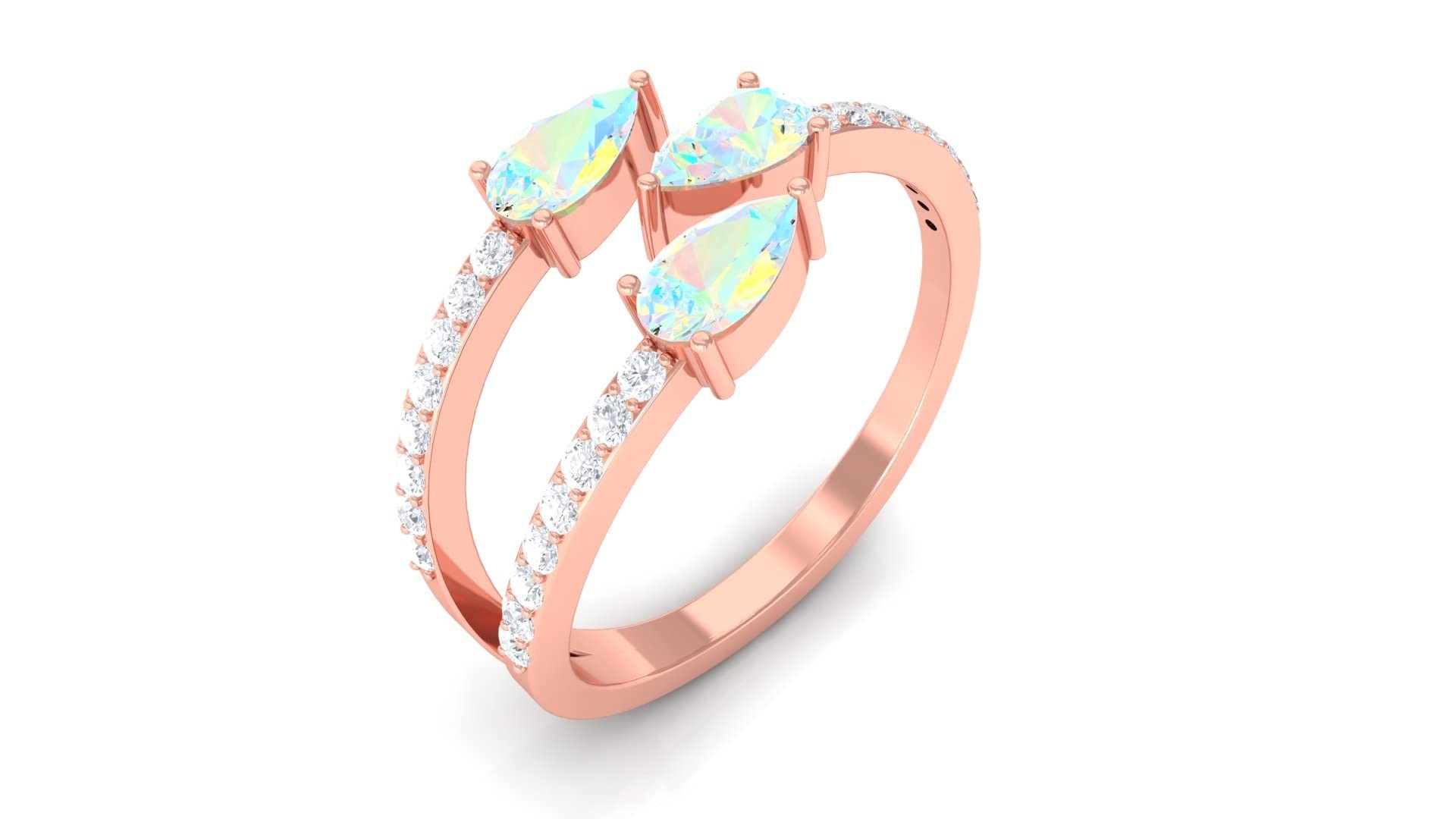 1 CT Natural Ethiopian Opal Wrap Ring with Diamonds - Pear Cut 14K Solid Gold Three Stone Engagement Ring - Certified Ethiopian Opal Jewelry for Women - Perfect for Weddings, Anniversaries & Special Occasions