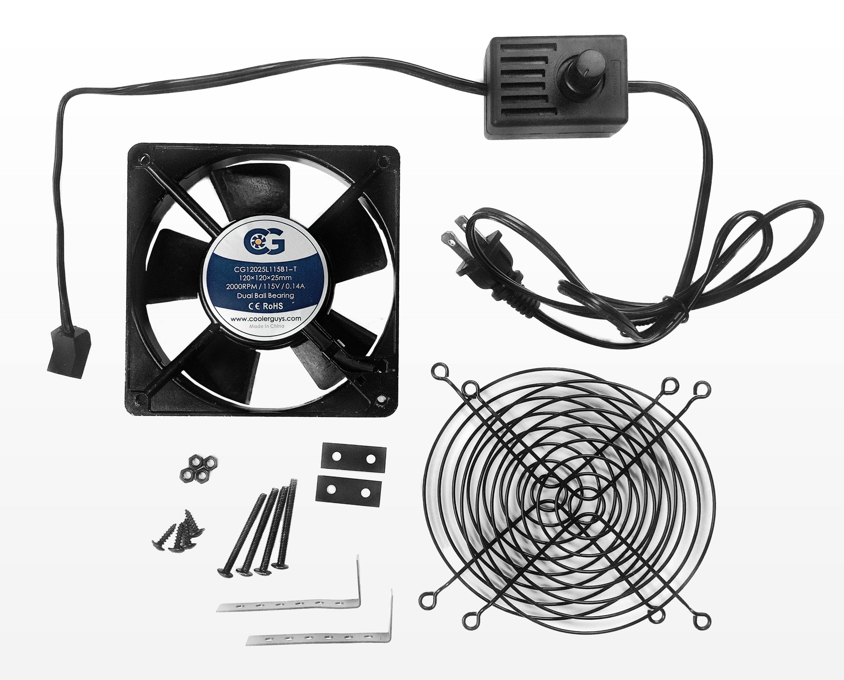 Coolerguys 120x25mm Low Noise AC Cooling Fan with Adjustable Speed Control Kit & Mount Stand - Perfect for PC Cooling, Electronics Enclosures & Home Ventilation