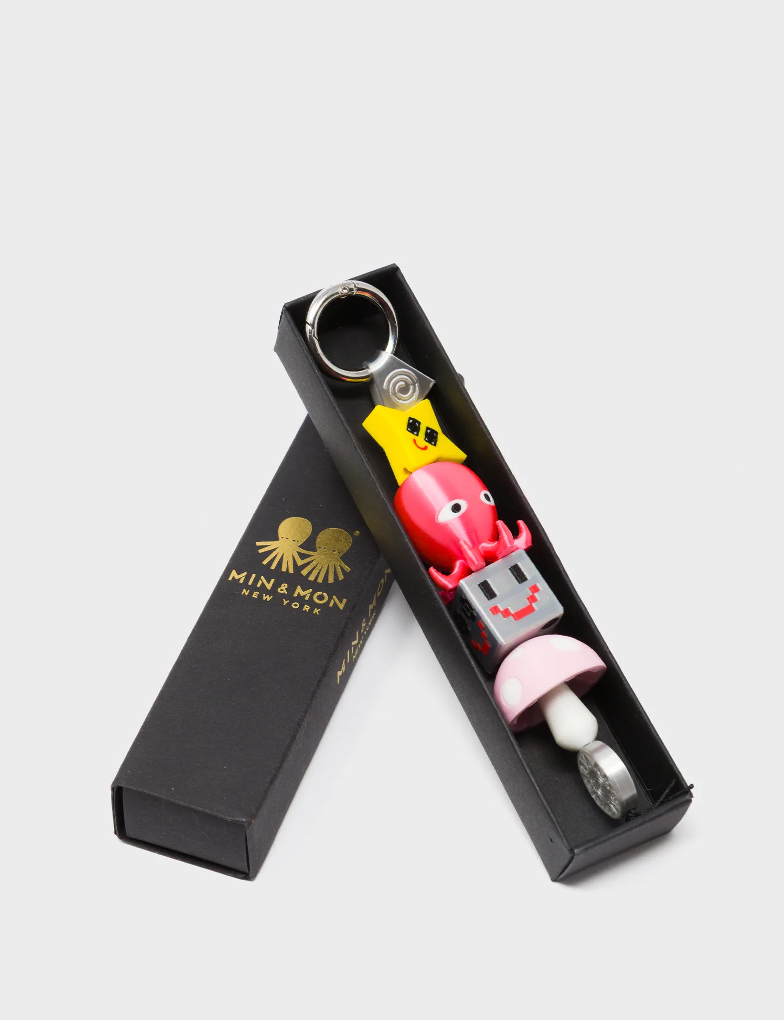 Cosmo Critter Stack Charm - Fuchsia & Yellow 3D Printed Bioplastic Keychain | Cute Animal Keyring for Backpacks, Gifts & Everyday Carry