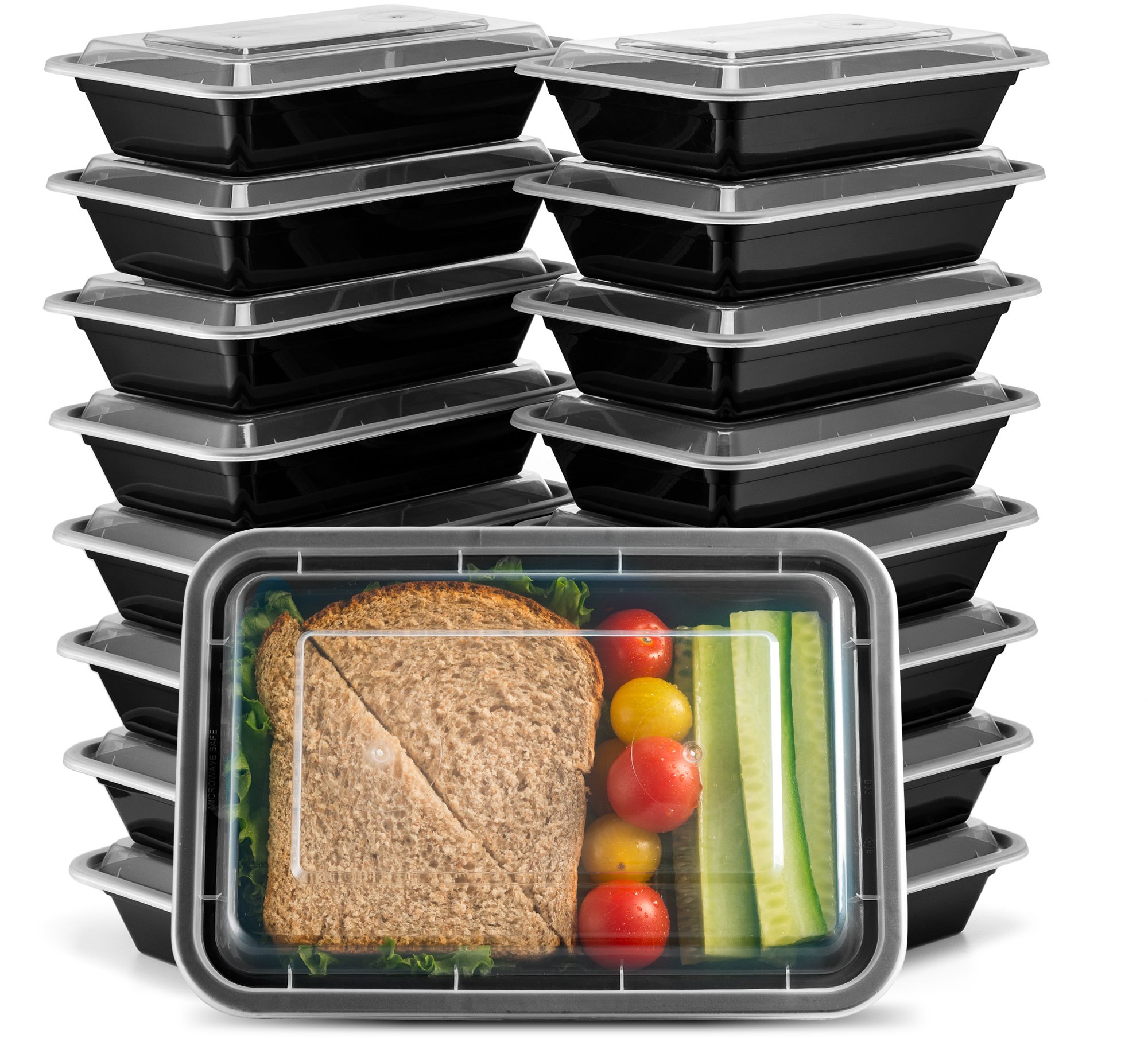 15-Pack 28oz Meal Prep Containers with Lids - Bento Box, Microwave & Freezer Safe Food Storage Containers for Lunch, Leftovers & Portion Control - Dishwasher Safe & Stackable for Easy Organization