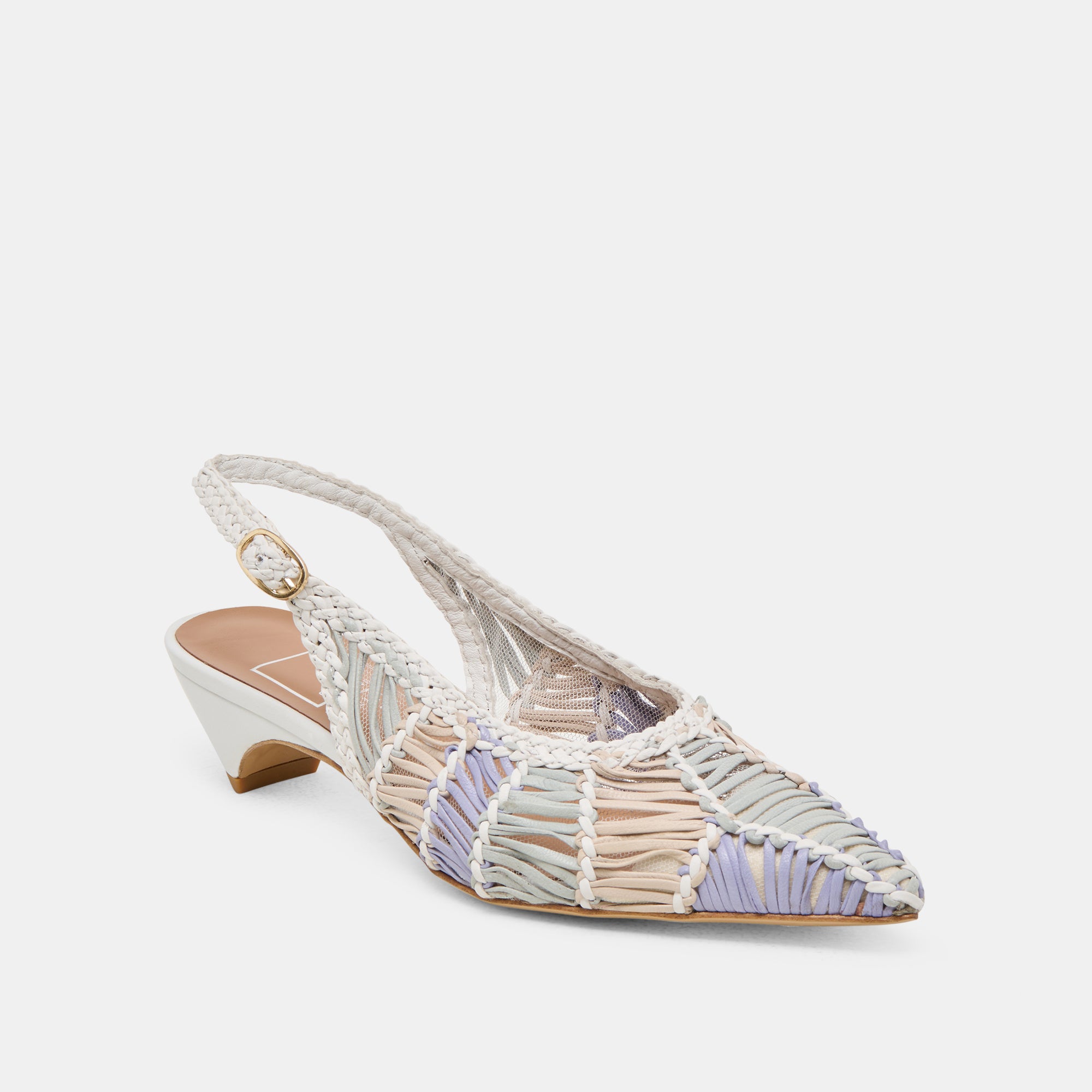 DAFNEY Women's White Multi Woven Leather Heels - Comfortable High Heel Pumps for Office, Party & Special Occasions