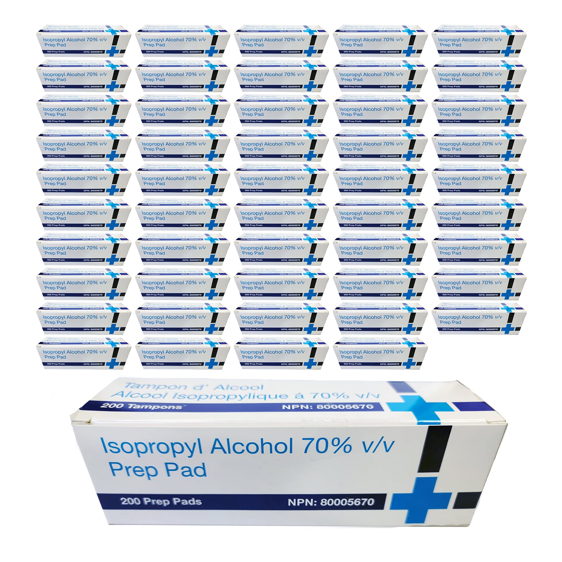 1 Case - 50 Boxes Isopropyl Alcohol Prep Pads (10,000 Pads) - Ideal for Medical, First Aid, and Wound Care