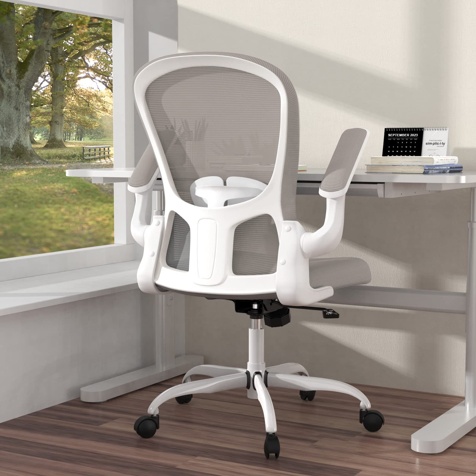Ergonomic Office Chair with Lumbar Support - Adjustable Height & Flip-Up Arms - Breathable Mesh Swivel Task Chair for Home & Office Use - Perfect for Long Hours of Work, Gaming, or Studying