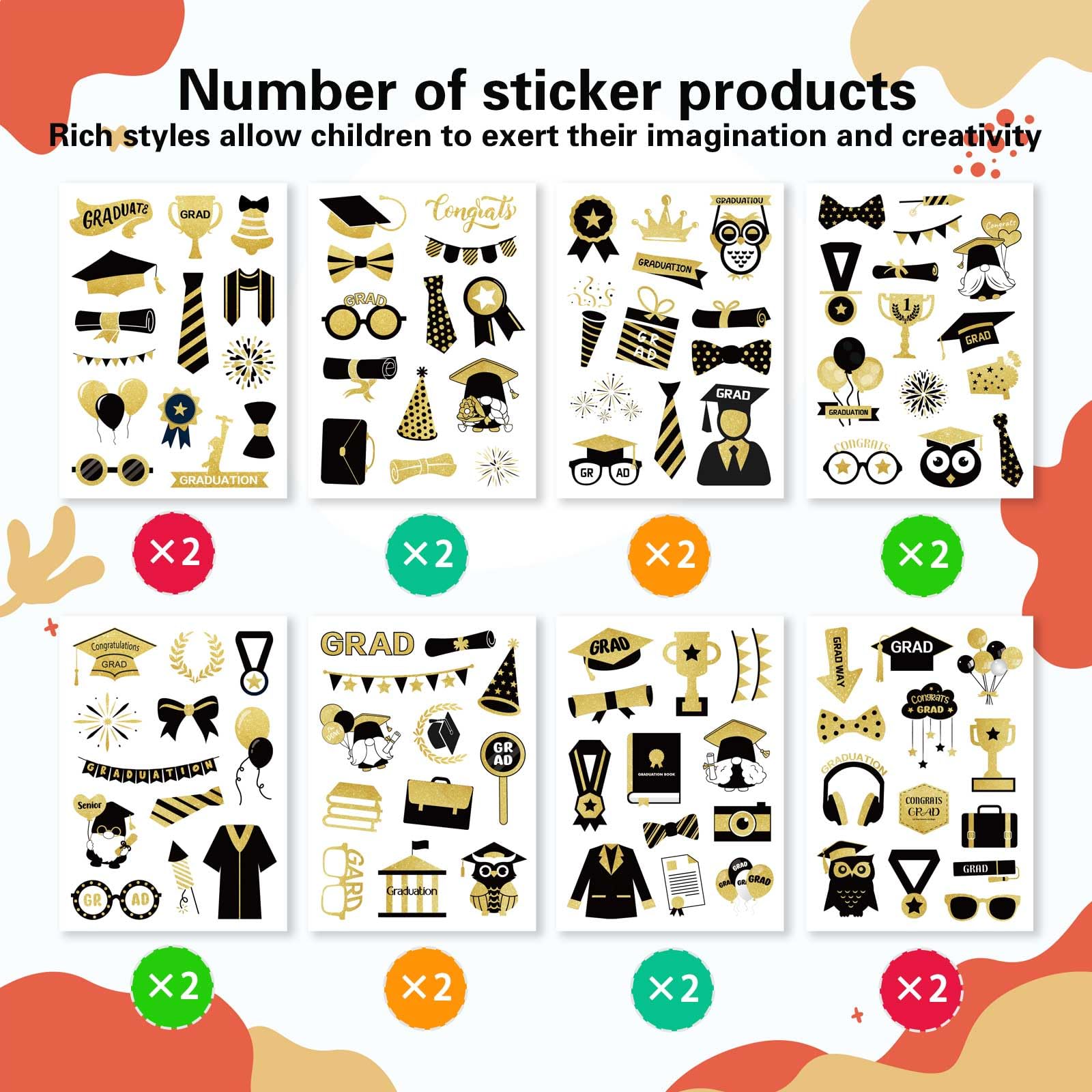 206Pcs Graduation Stickers - Class of 2024 Decorative Stickers for Envelopes, Scrapbooking, Graduation Caps & Candy Labels | Perfect for Graduation Party Decorations, School Events & Gift Wrapping