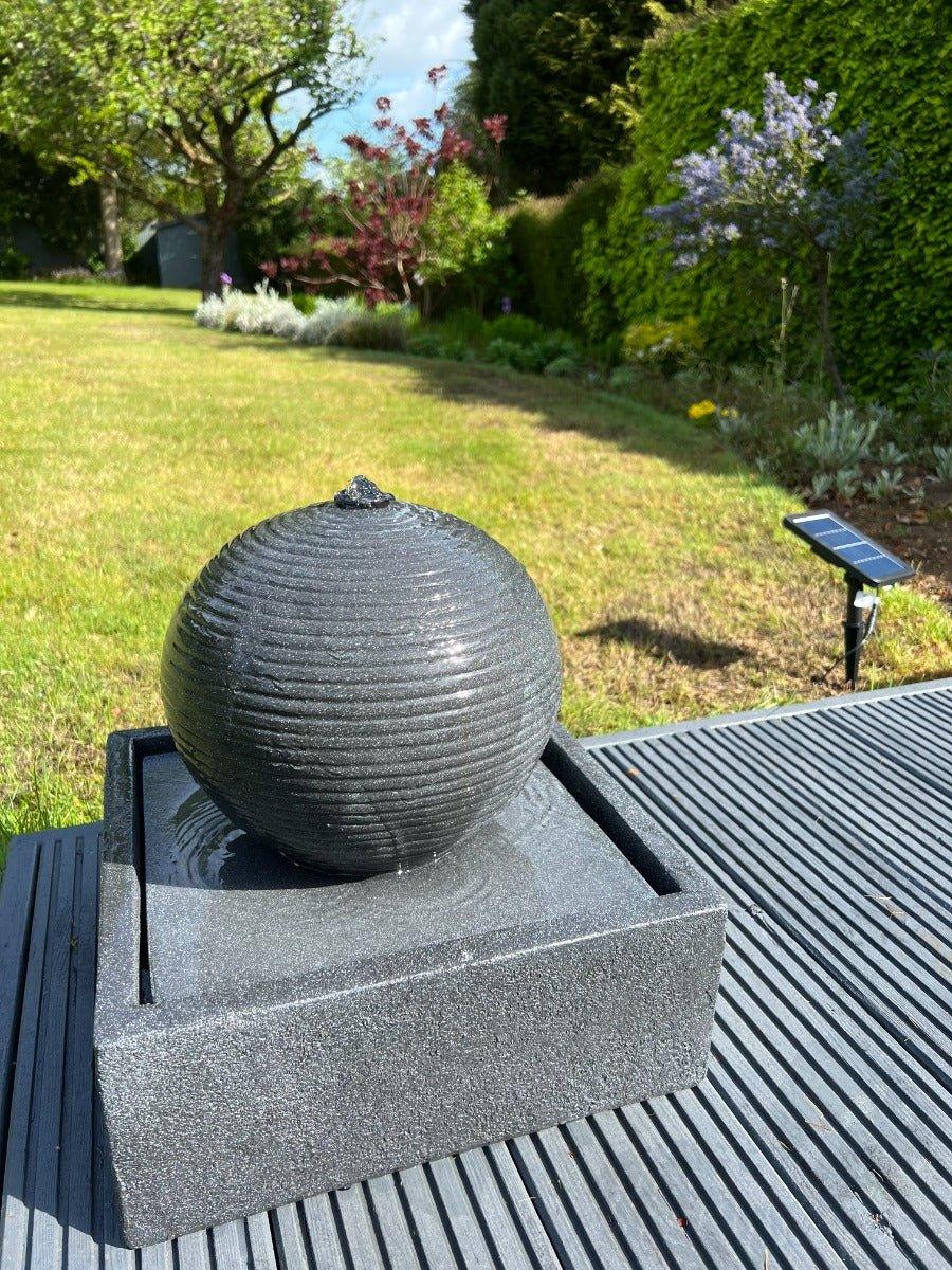 Solar Powered LED Globe Water Feature for Garden Decor - 37x37x37 Inch Floating Globe on Plate with Solar Panel - Perfect for Outdoor Patio, Yard, and Landscape Lighting