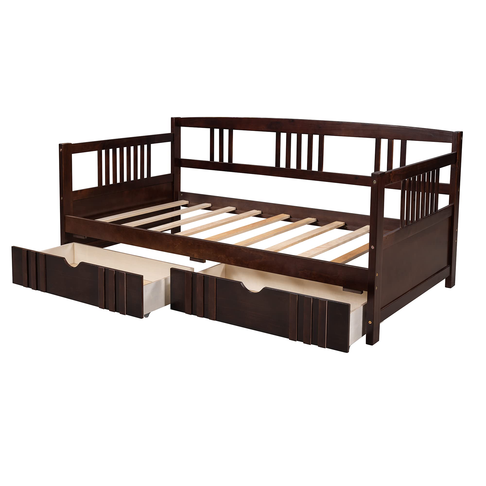 Twin Size Daybed with 2 Storage Drawers & Wood Slat Support - Solid Wood Sofa Bed Frame for Kids Teens Bedroom Guest Room - No Box Spring Needed (Espresso Finish) - Perfect for Small Spaces, Dorm Rooms & Multi-Functional Living Areas