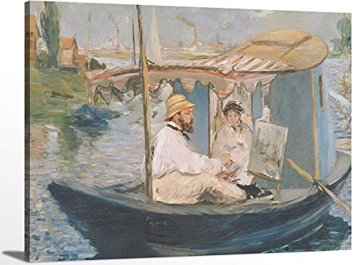 Monet in His Studio Boat by Edouard Manet - Impressionist Oil Painting Reproduction on Gallery Wrapped Canvas - Fine Art Wall Decor for Living Room, Office & Bedroom - Perfect for Home Decor & Art Lovers