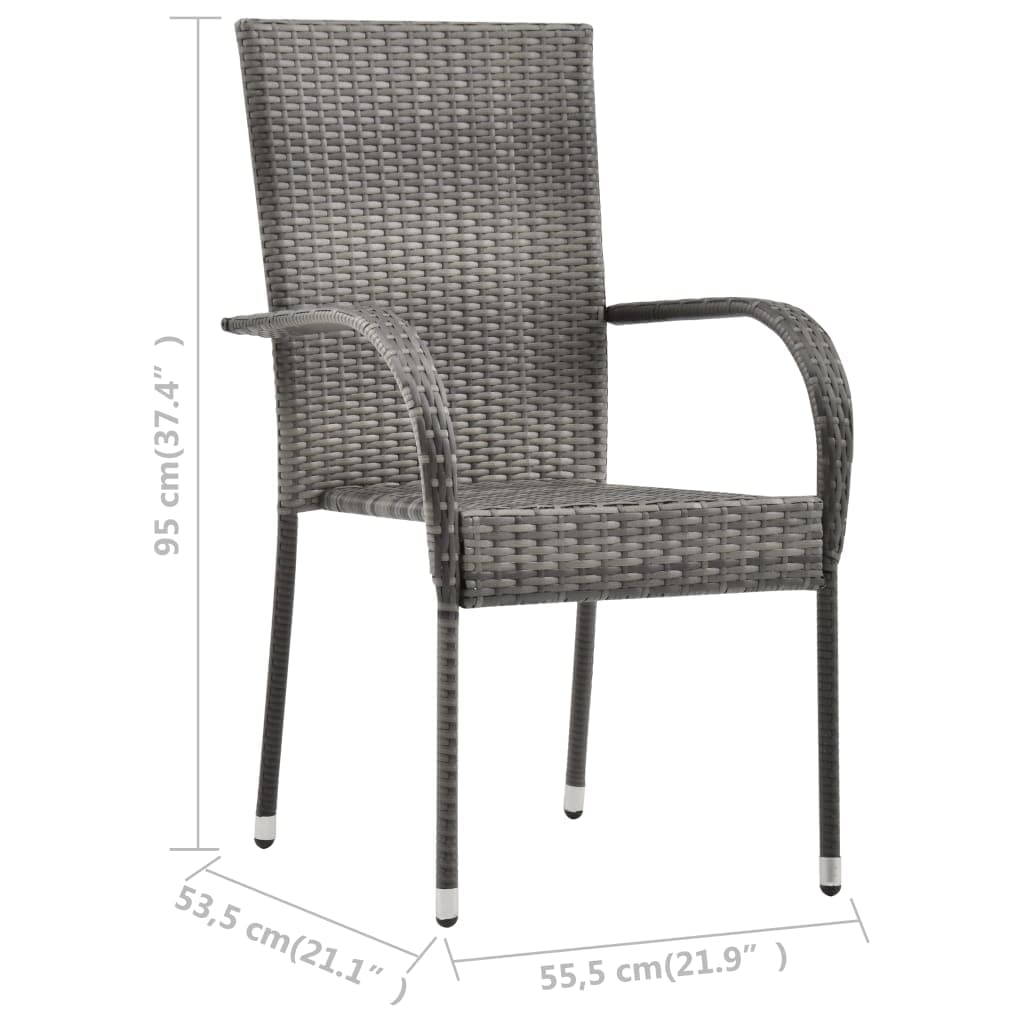 vidaXL Stackable Patio Chairs Set of 4, Outdoor Dining Chairs with Armrests, Weather-Resistant Poly Rattan Wicker Chairs for Patio, Garden, and Backyard - Gray | Perfect for Outdoor Dining, Lounging, and Entertaining Guests