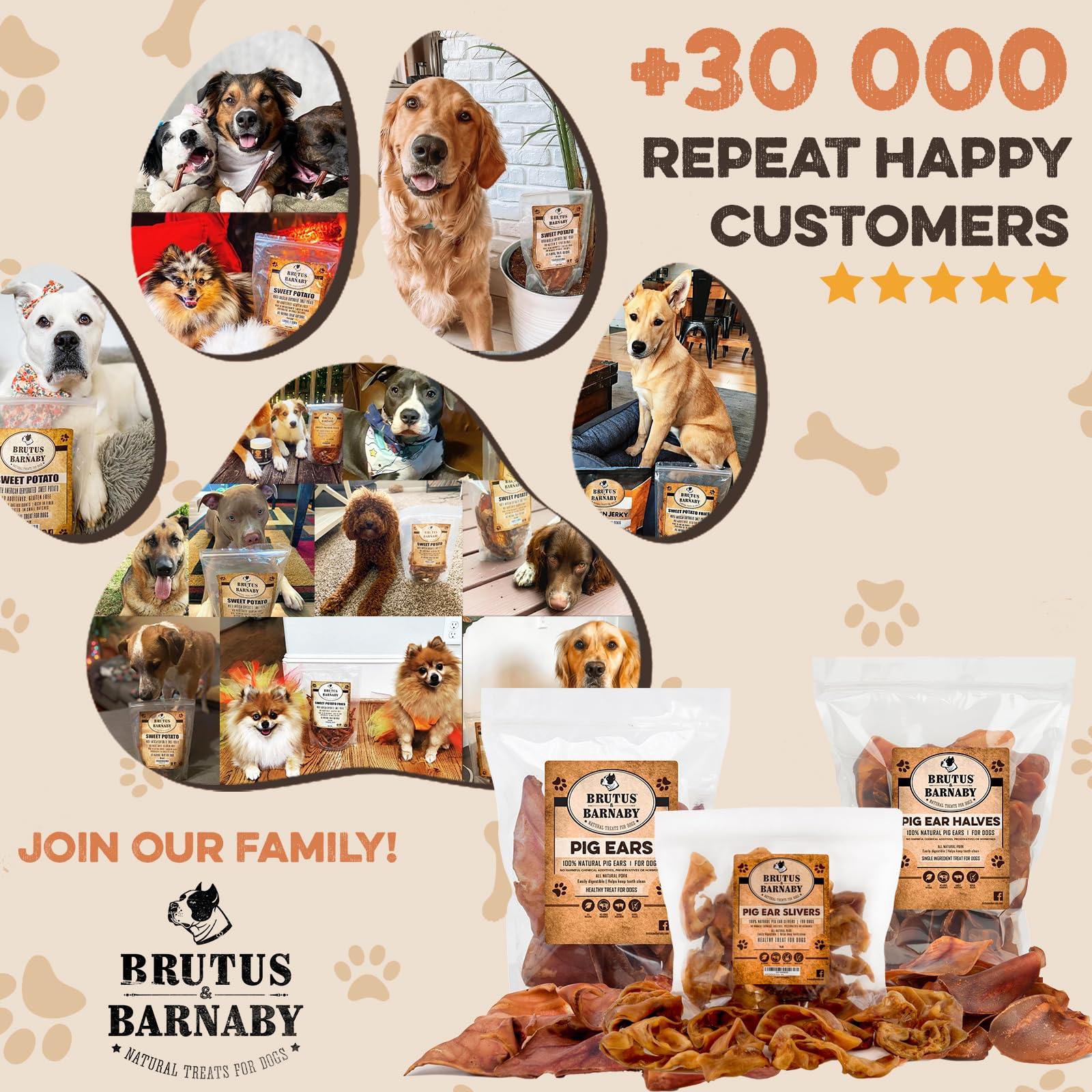 100% Natural Whole Pig Ear Dog Treats - 100 Pack | Thick Cut, Hormone & Chemical Free | Easy to Digest for Aggressive Chewers | Perfect for Small & Large Dogs | Great for Training, Dental Health & Long-Lasting Chewing Fun