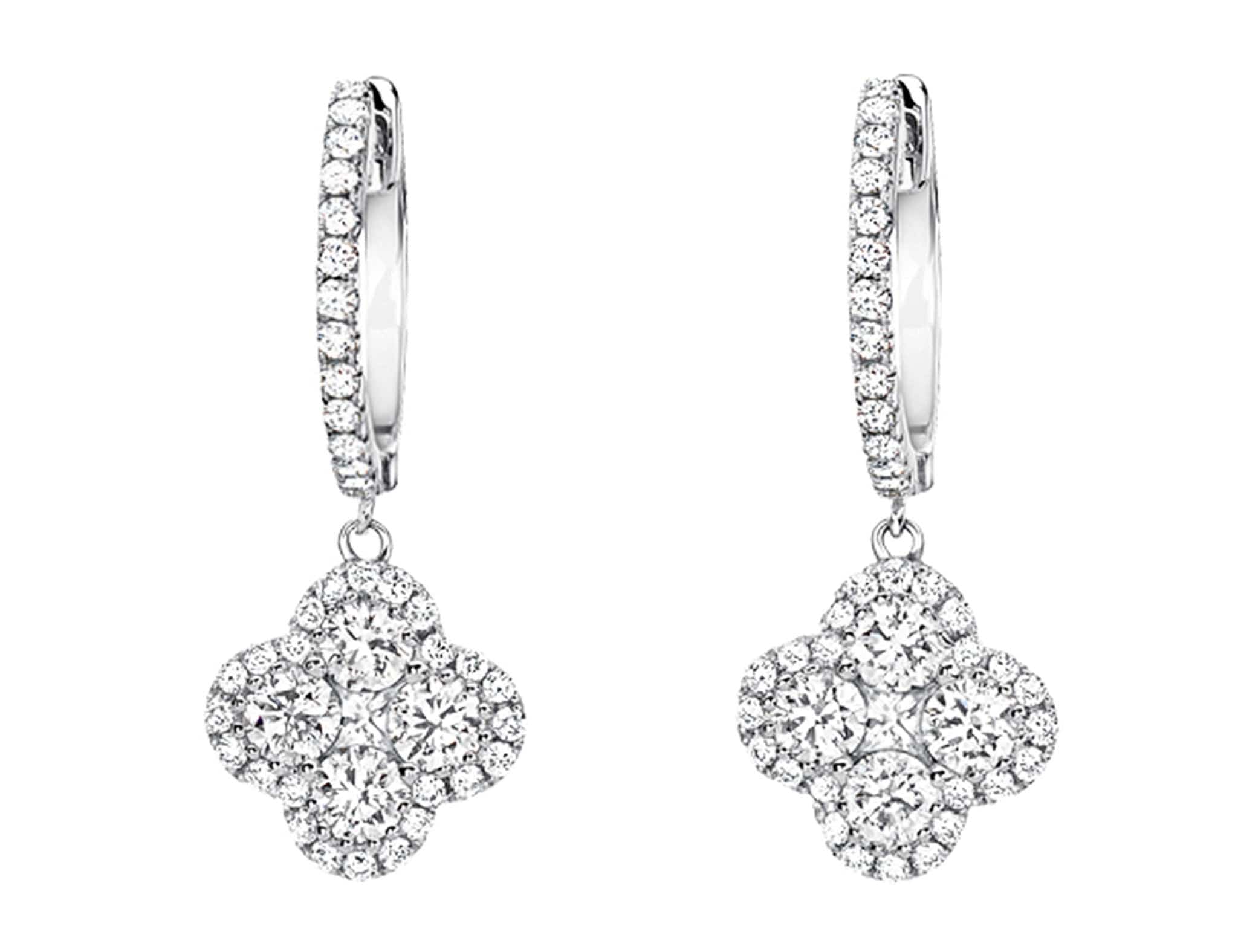 18K White Gold Quatrefoil Diamond Stud Earrings for Women - Luxury Gift for Anniversary, Wedding & Special Occasions